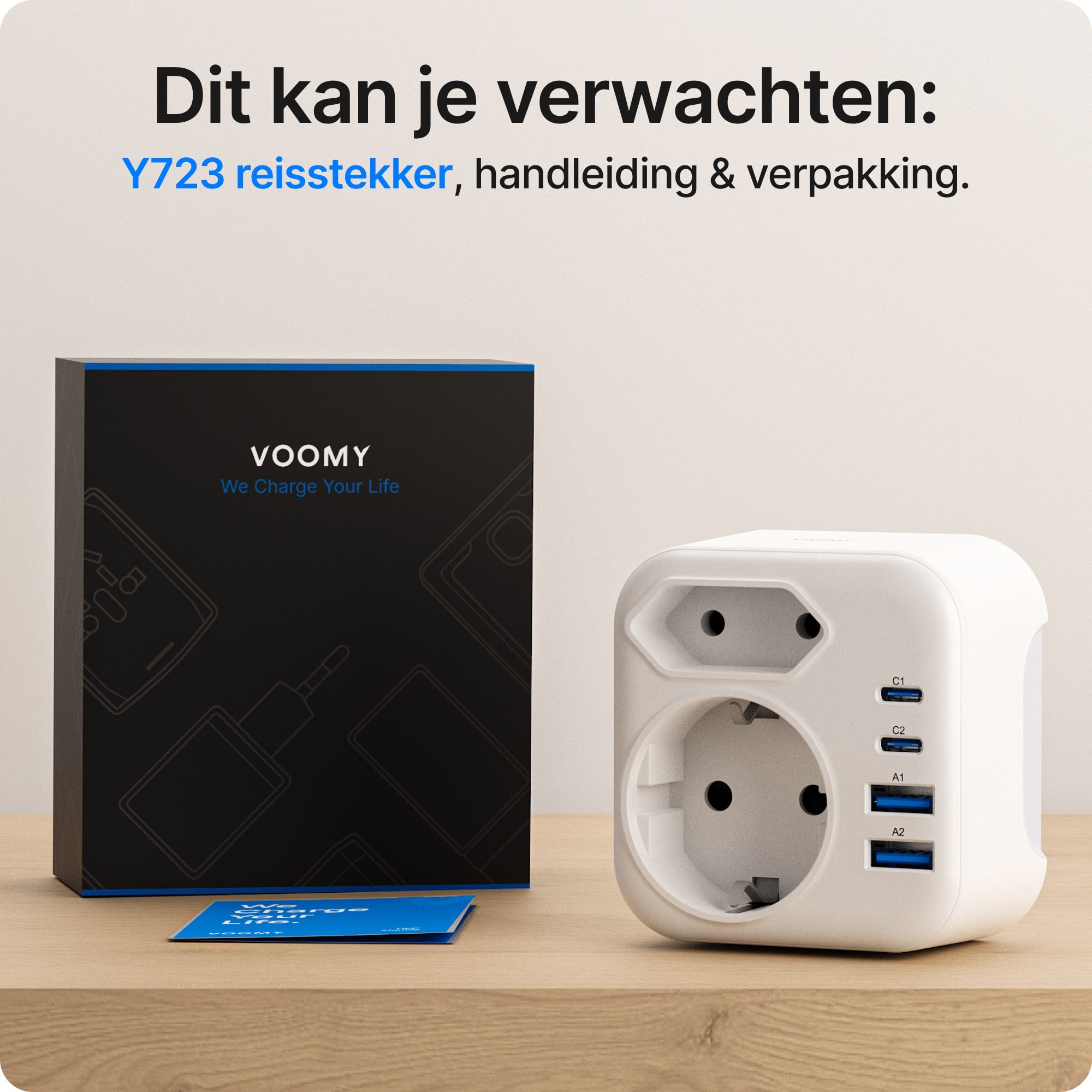 Voomy Travel Y723 - 6-in-1 reisstekker Type B voor Amerika - USB-C, USB-A en 2 stopcontacten - Wit