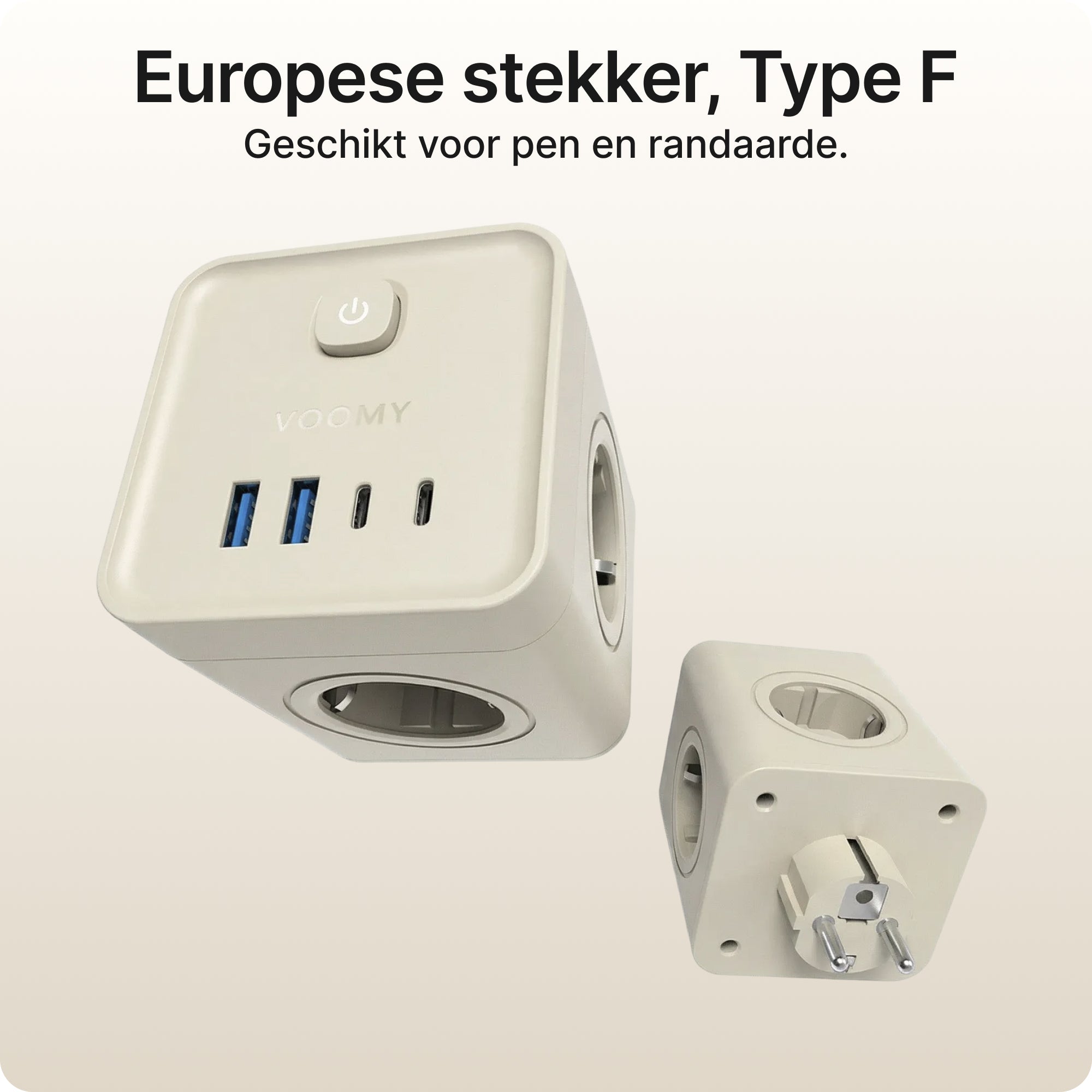 Voomy Split X7 - 8-in-1 Home Verdeelstekker - 4 stopcontacten, 2 USB-C (20W) & 2 USB-A - Beige