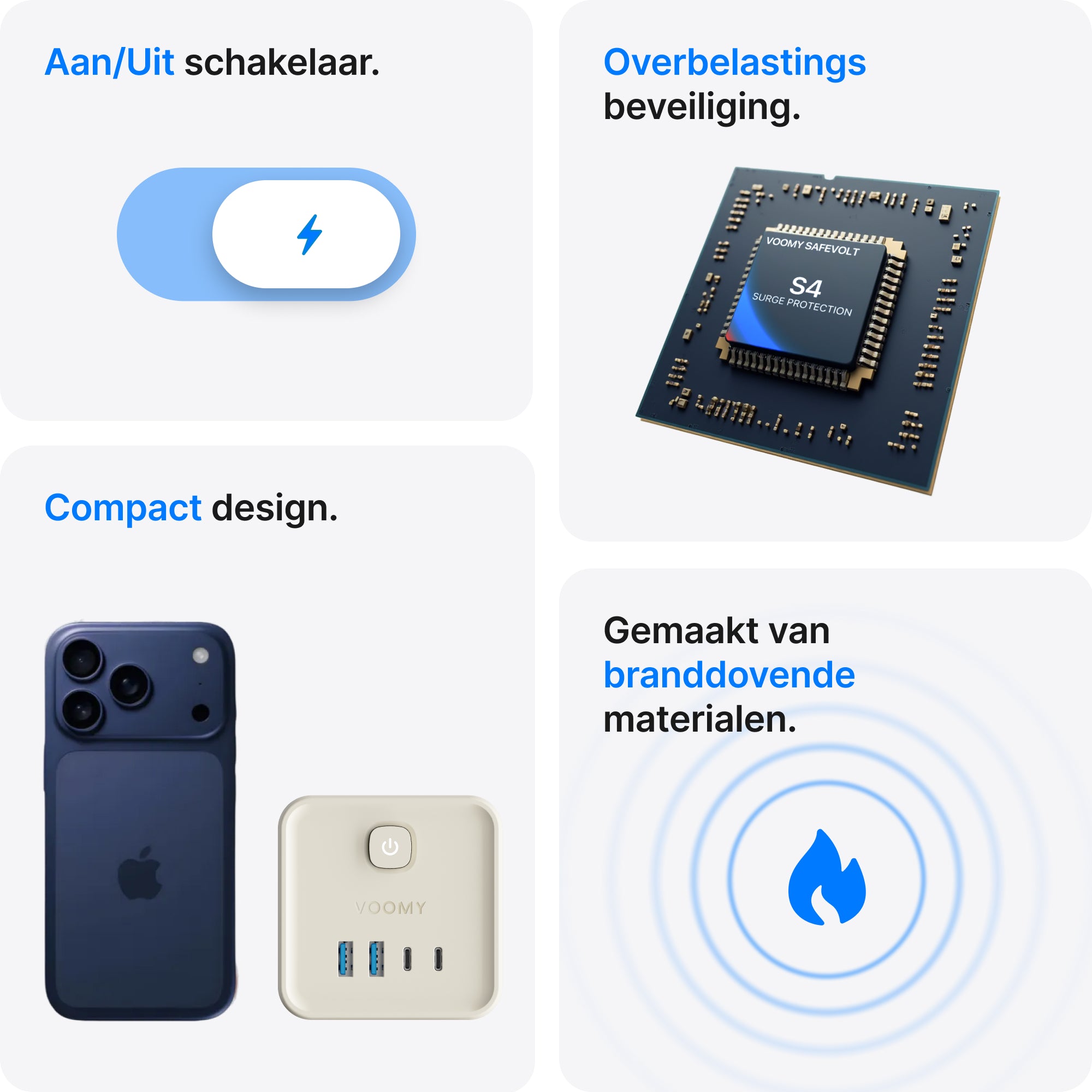 Voomy Split X7 - 8-in-1 Home Verdeelstekker - 4 stopcontacten, 2 USB-C (20W) & 2 USB-A - Beige