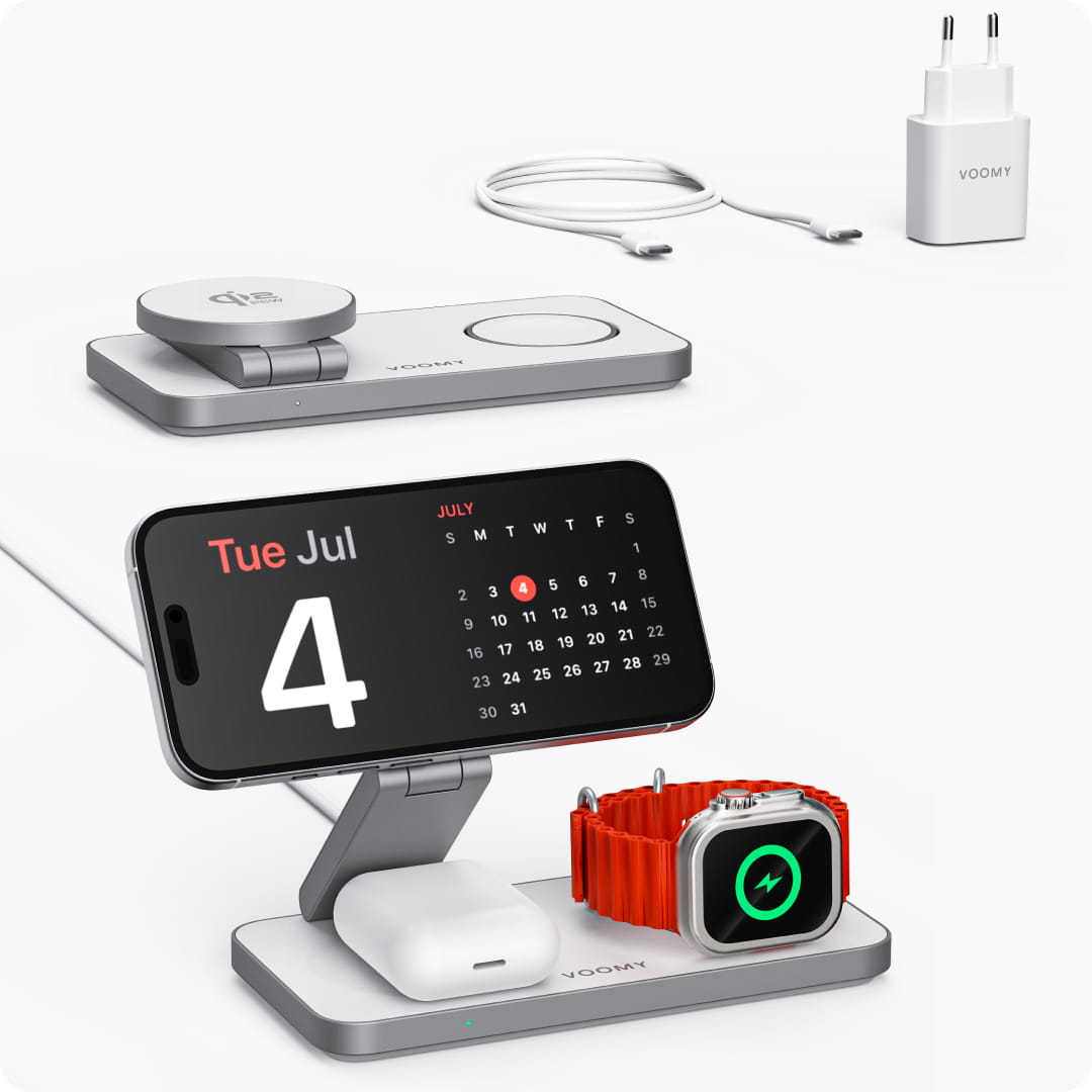 Voomy Wireless W3S Qi2.2 – 3-in-1 Draadloze Oplader 25W – Opvouwbaar – Incl. Adapter – Wit
