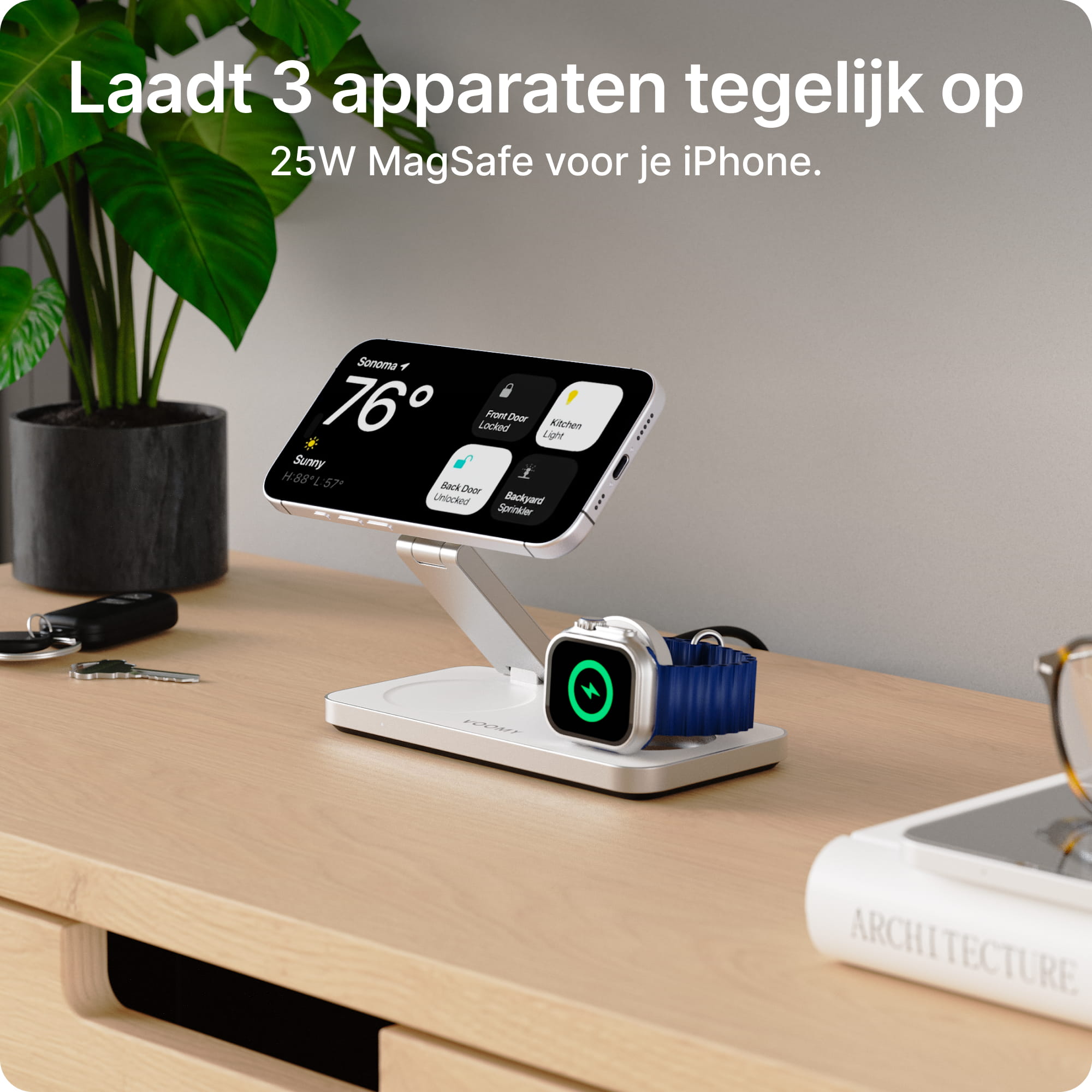 Voomy Wireless W3S Qi2.2 – 3-in-1 Draadloze Oplader 25W – Opvouwbaar – Incl. Adapter – Wit