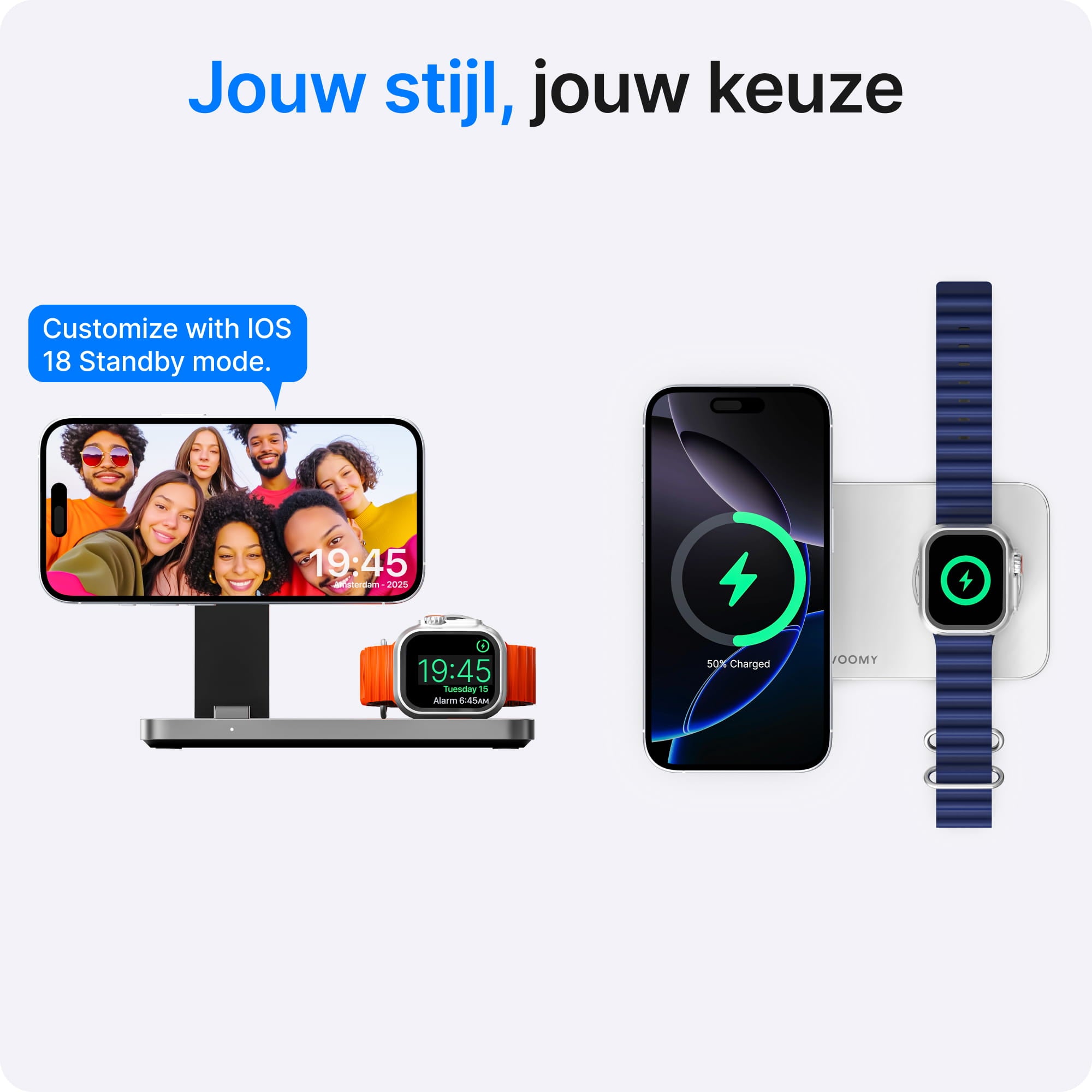 Voomy Wireless W3S Qi2.2 – 3-in-1 Draadloze Oplader 25W – Opvouwbaar – Incl. Adapter – Wit