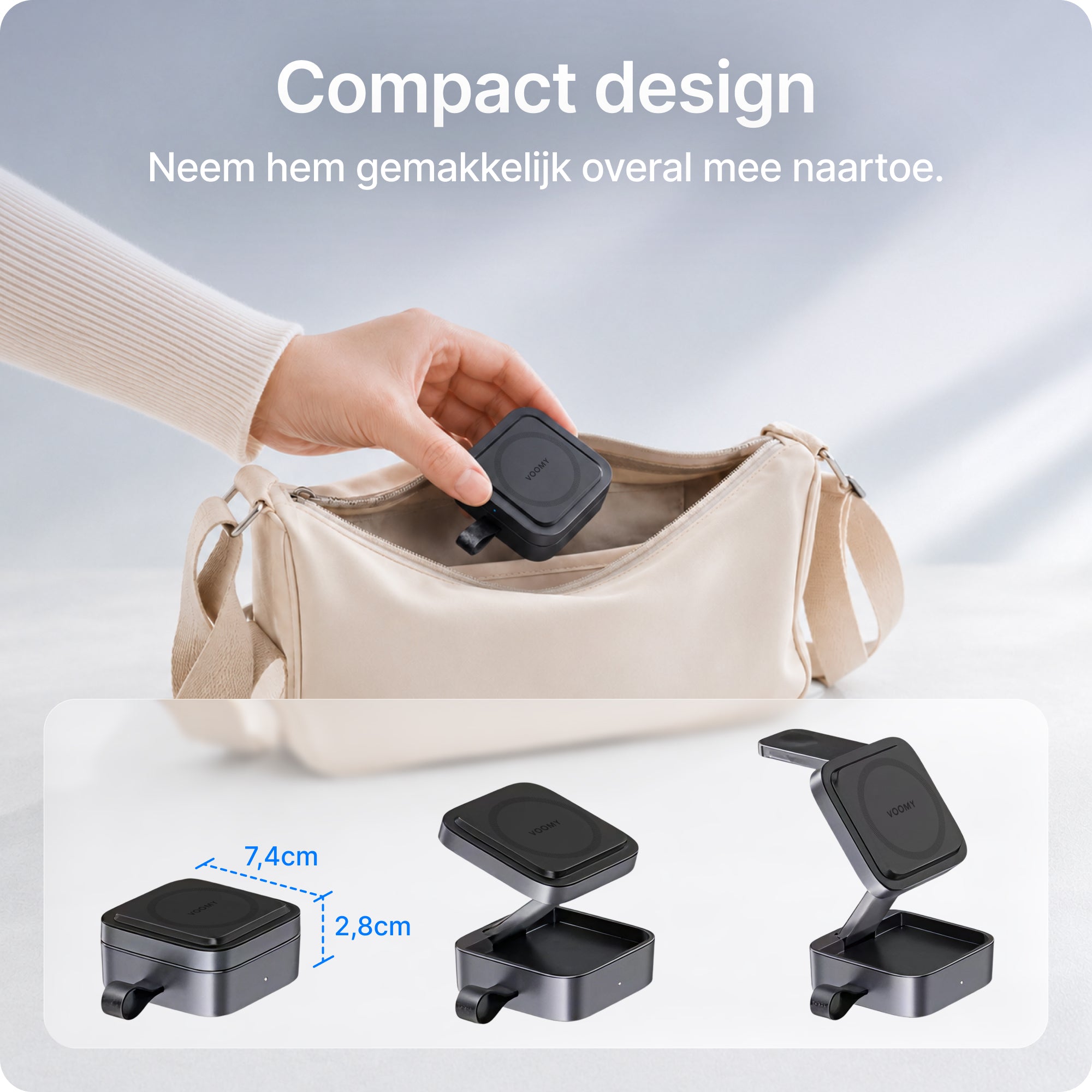 Voomy Wireless W4 – 3-in-1 Opvouwbare Draadloze Oplader met MagSafe - Zwart