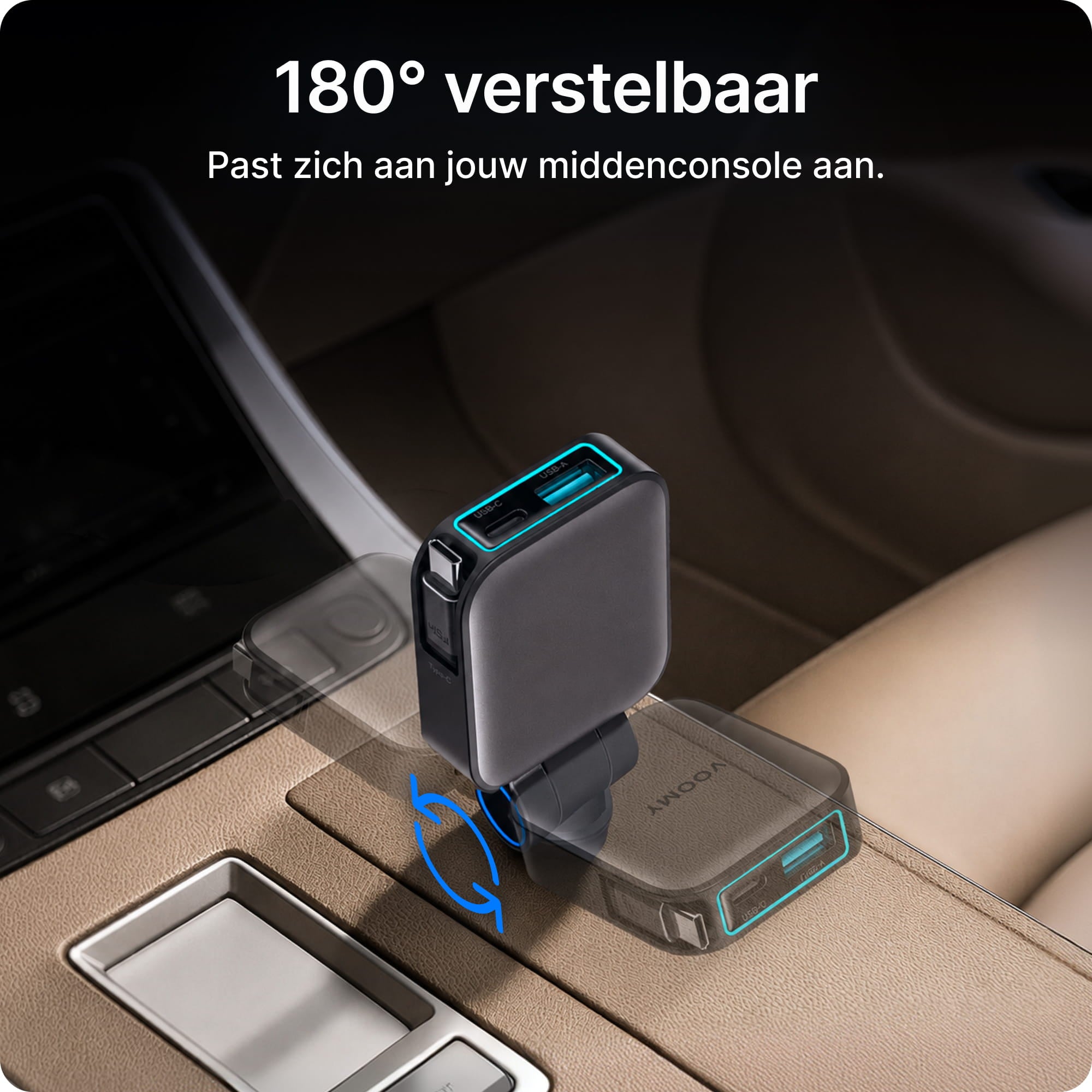 Voomy Charge A1 - 3-in-1 Autolader 72W - 1 ingebouwde USB-C kabel
