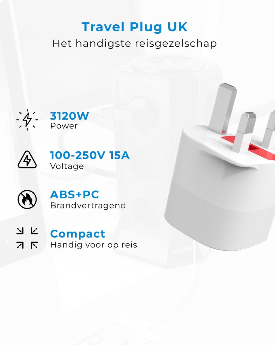 Voomy - Reisstekker Engeland / UK - Wereldstekker Type G - Wit