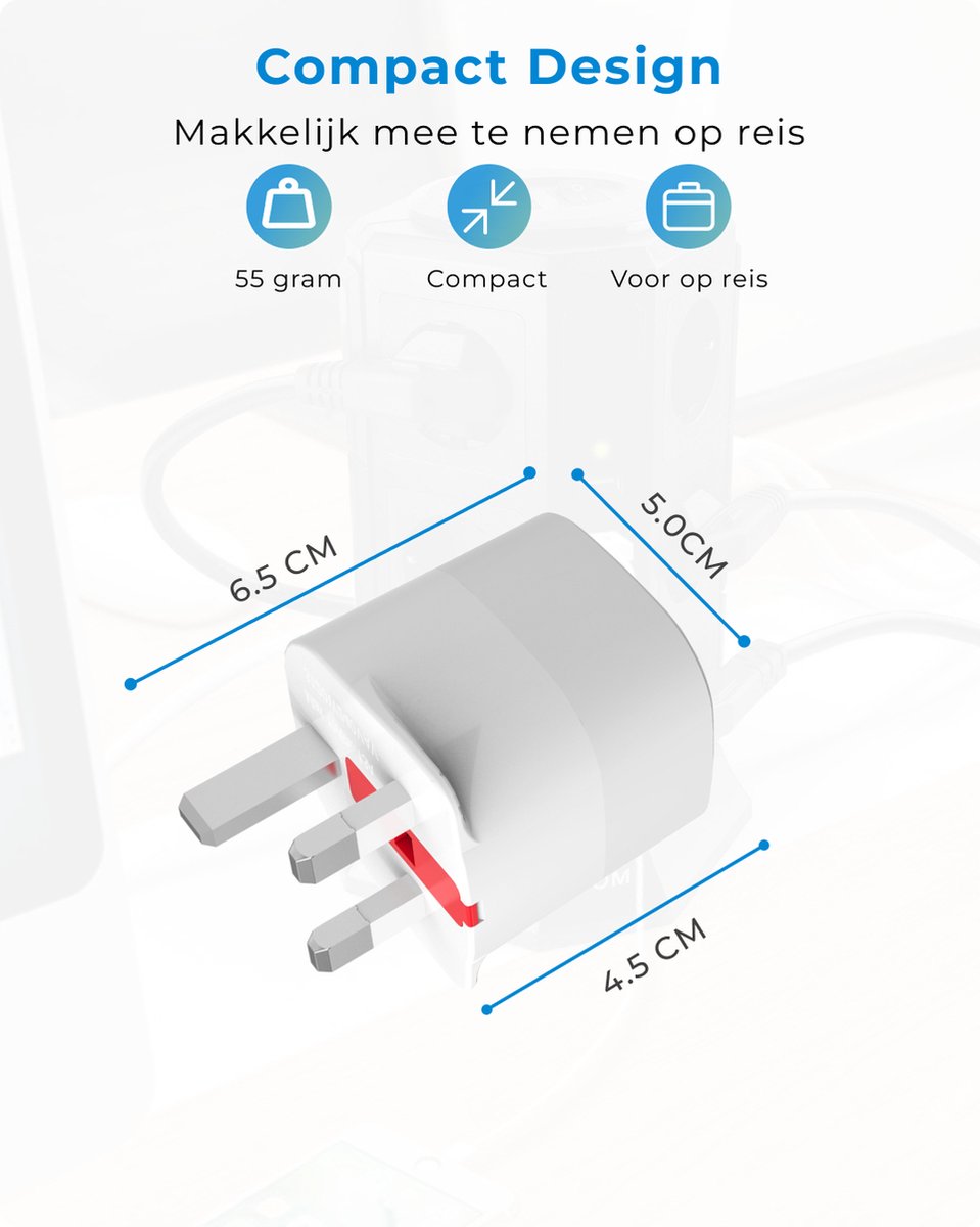 Voomy - Reisstekker Engeland / UK - Wereldstekker Type G - Wit
