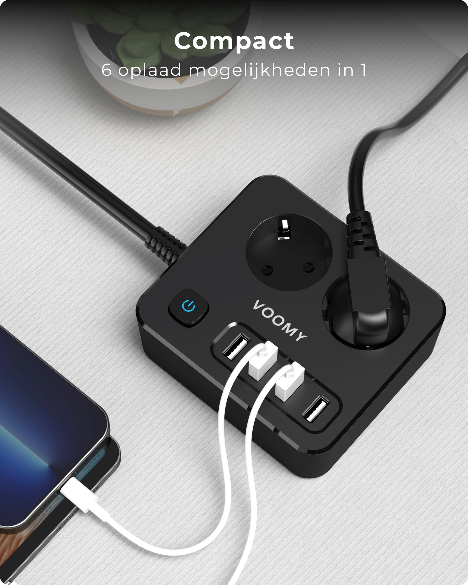 Voomy Power S2 - Stekkerdoos - 4 USB-A & 2 EU - Zwart