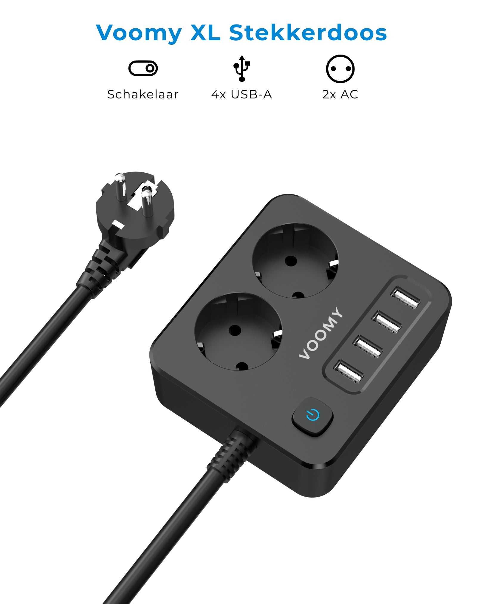 Voomy Power S2 - Stekkerdoos - 4 USB-A & 2 EU - Zwart