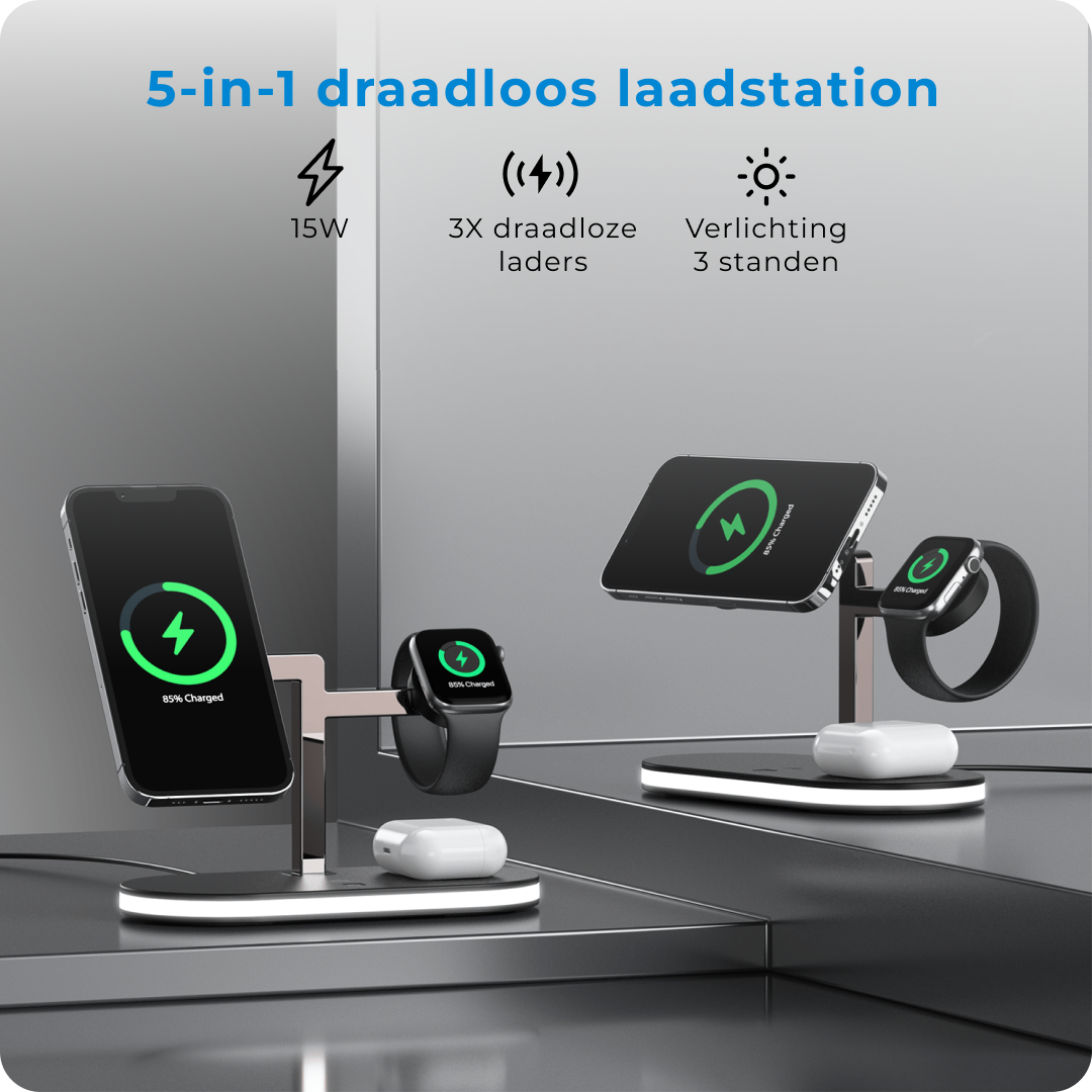 Voomy Wireless C5 - 5-in-1 Draadloze Oplader - Wireless Charger 15W