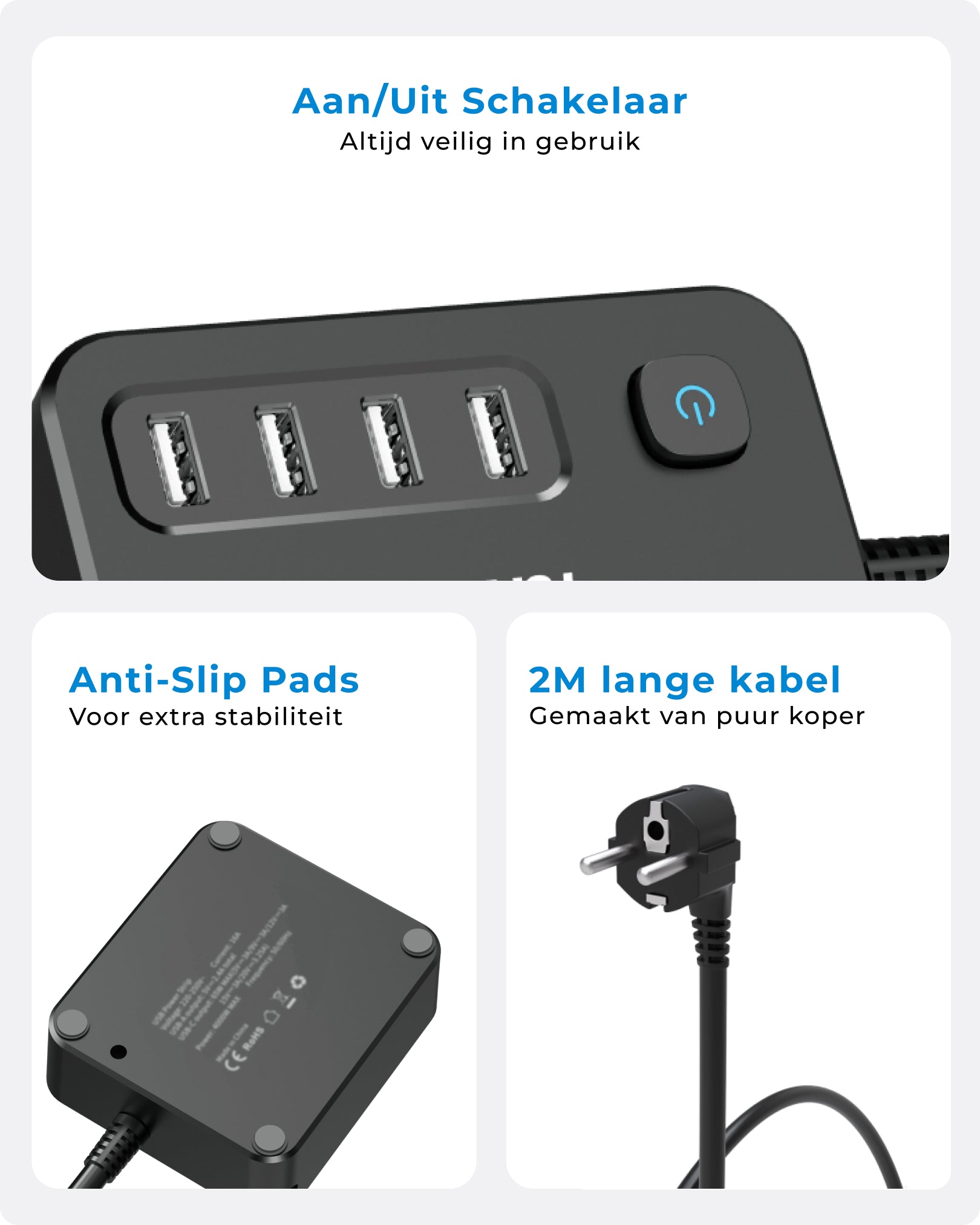 Voomy Power S2 - Stekkerdoos - 4 USB-A & 2 EU - Zwart