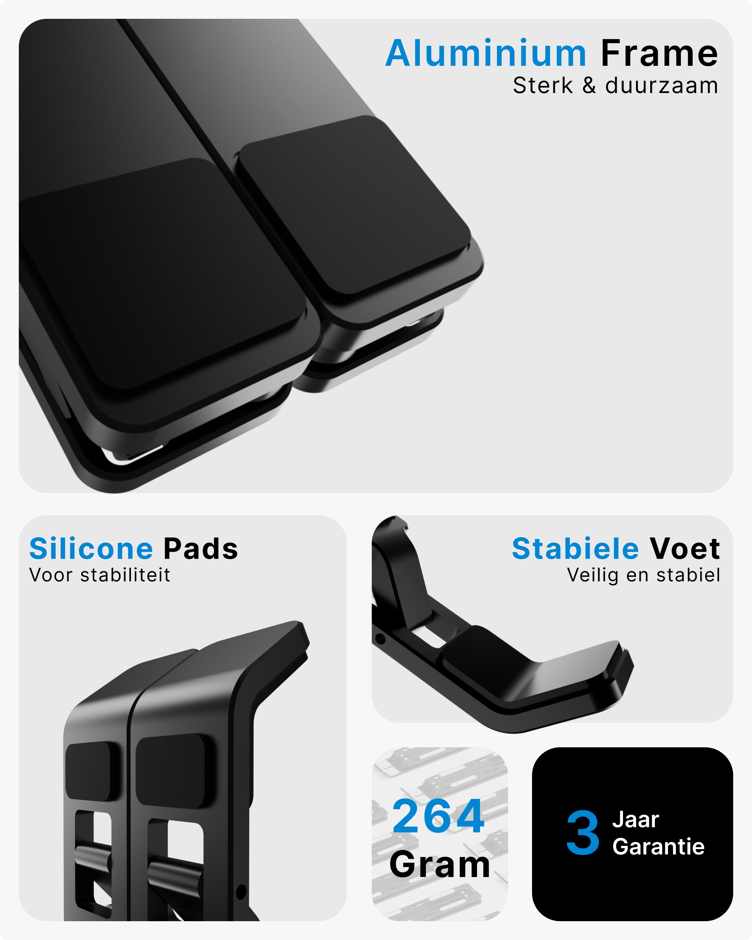 Voomy ECO T5 - Laptop Standaard - Recycled Aluminium - Zwart