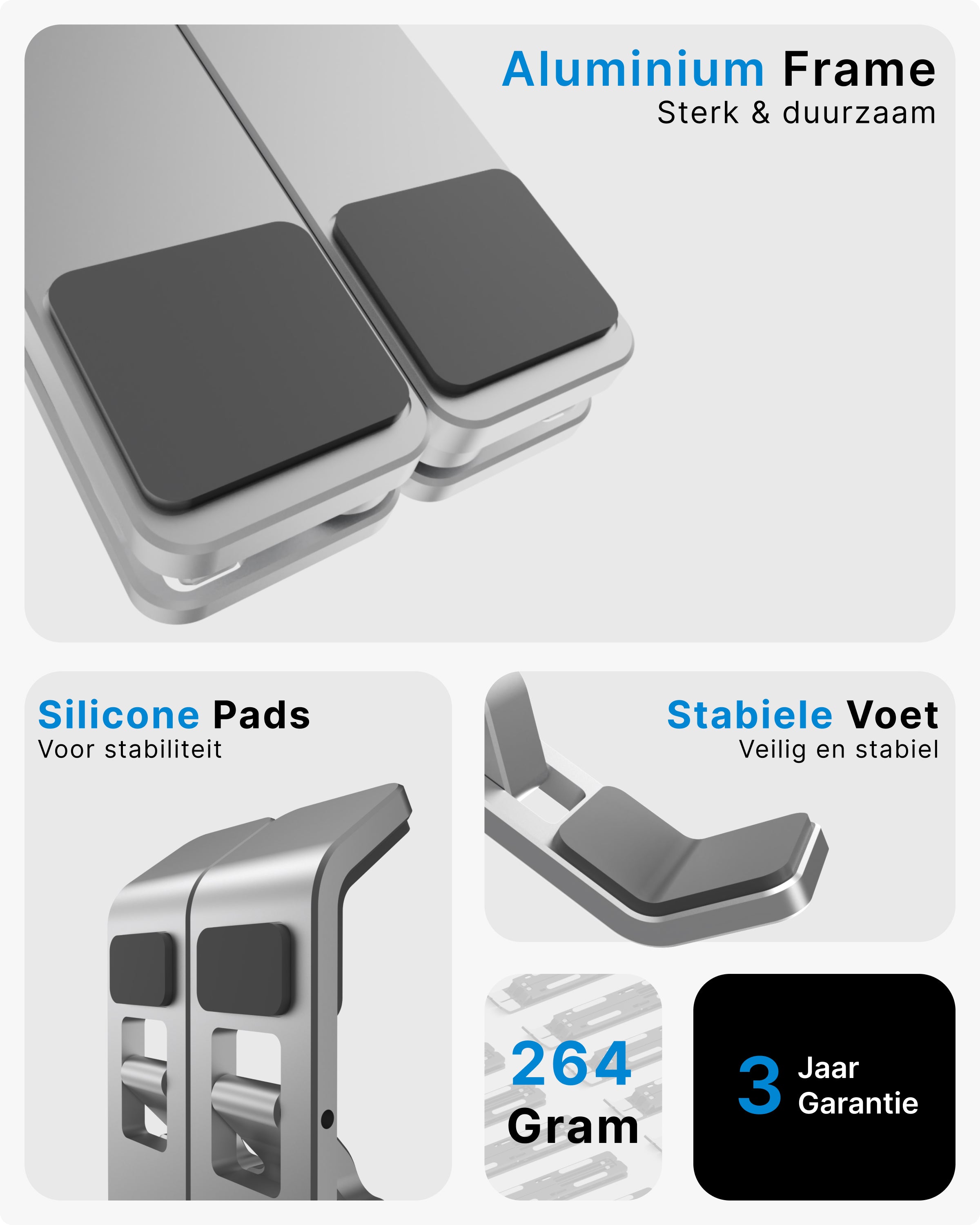 Voomy ECO T5 - Laptop Standaard - Recycled Aluminium - Zilver