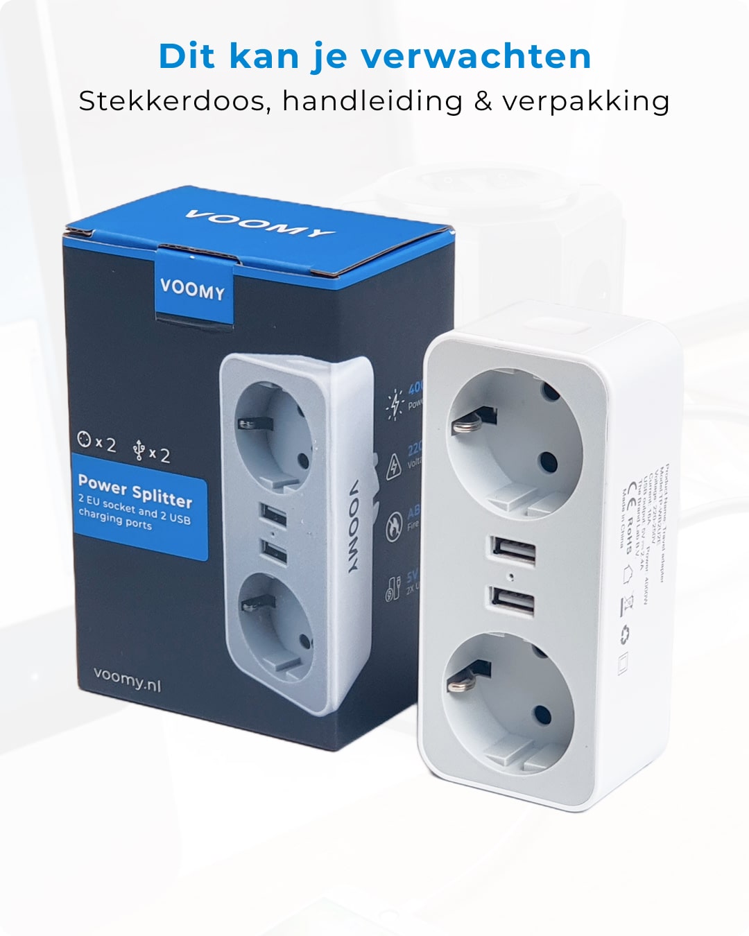 Voomy Split X2 - Verdeelstekker - 2 USB-A & 2 EU - Wit
