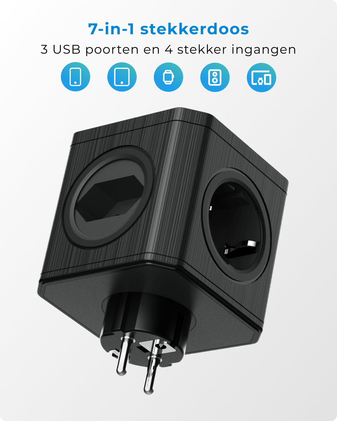 Voomy Split X4S Verdeelstekker 3 USB-A & 4 EU - Zwart