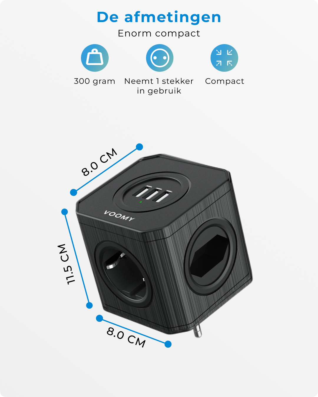 Voomy Split X4S Verdeelstekker 3 USB-A & 4 EU - Zwart