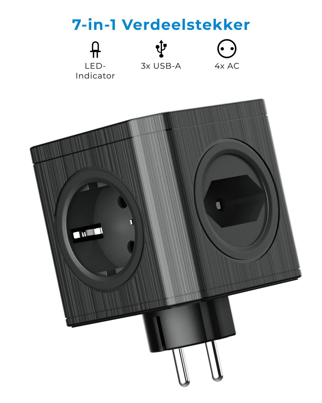 Voomy Split X4S Verdeelstekker 3 USB-A & 4 EU - Zwart