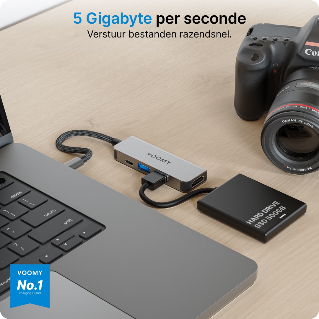 Voomy Connect H4 - 4 in 1 Hub - 4K HDMI - USB-C 100W