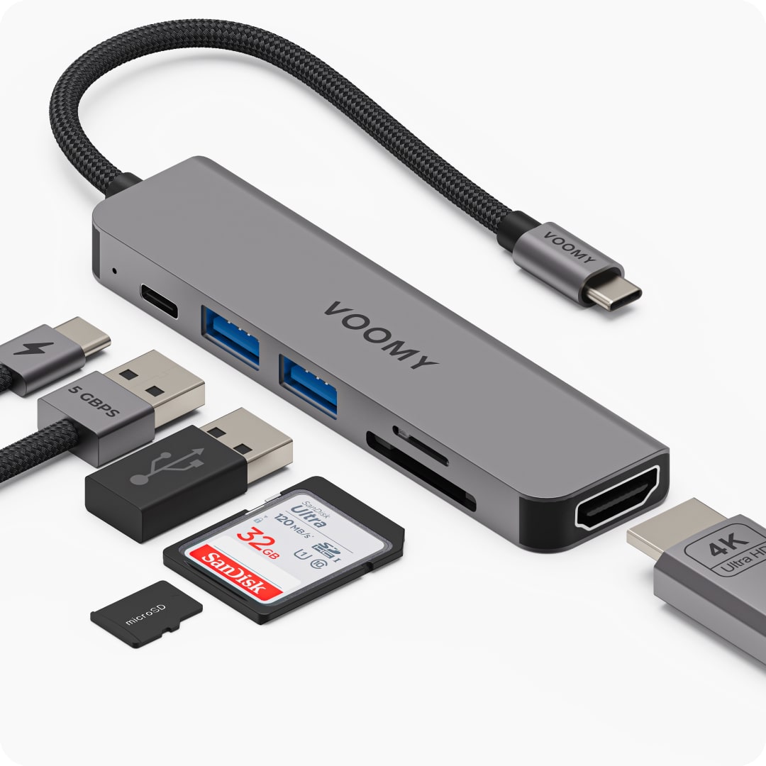 Voomy Connect H6 - 6 in 1 Hub - 4K HMDI - 100W USB-C
