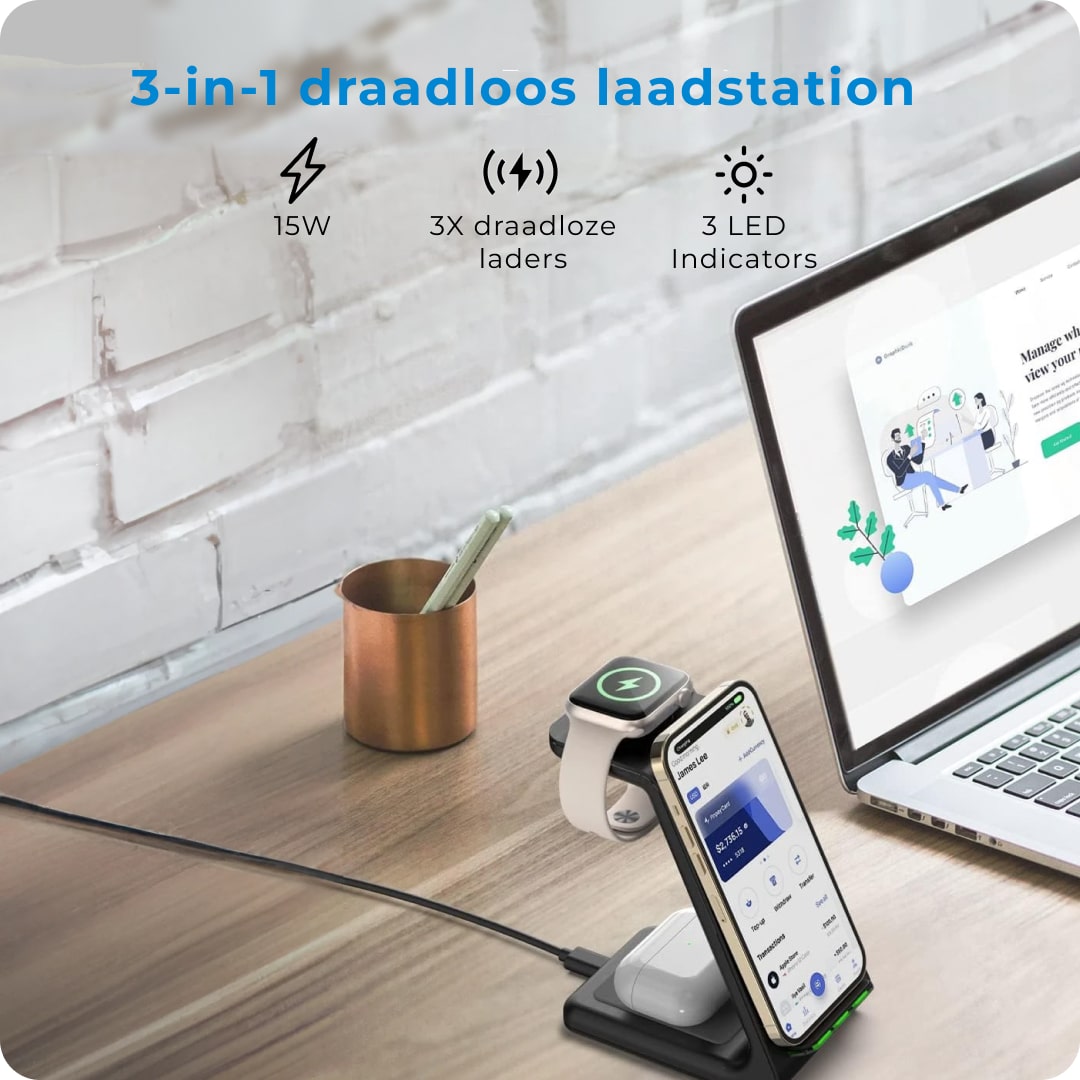 Voomy Wireless C3 - 3-in-1 Draadloze Oplader - Wireless Charger 15W