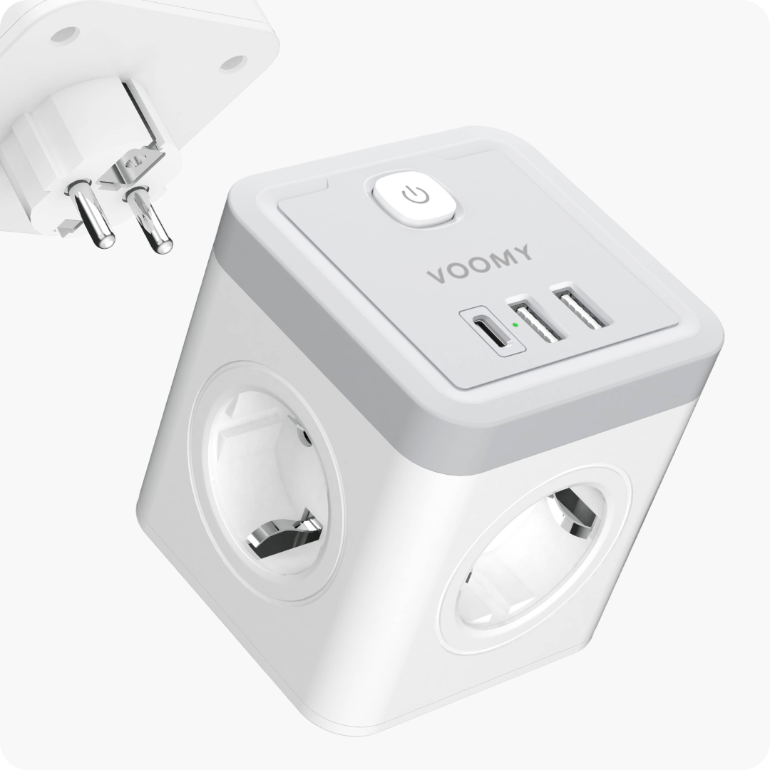 Voomy Split X4 2.0 - Verdeelstekker 2 USB-A, 1 USB-C & 4 EU - Wit