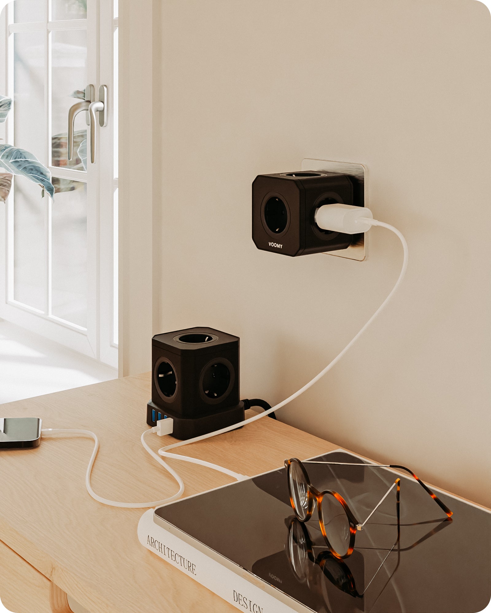 Voomy Power S10 - Cube Toren Stekkerdoos 4 USB A & 5/10 EU
