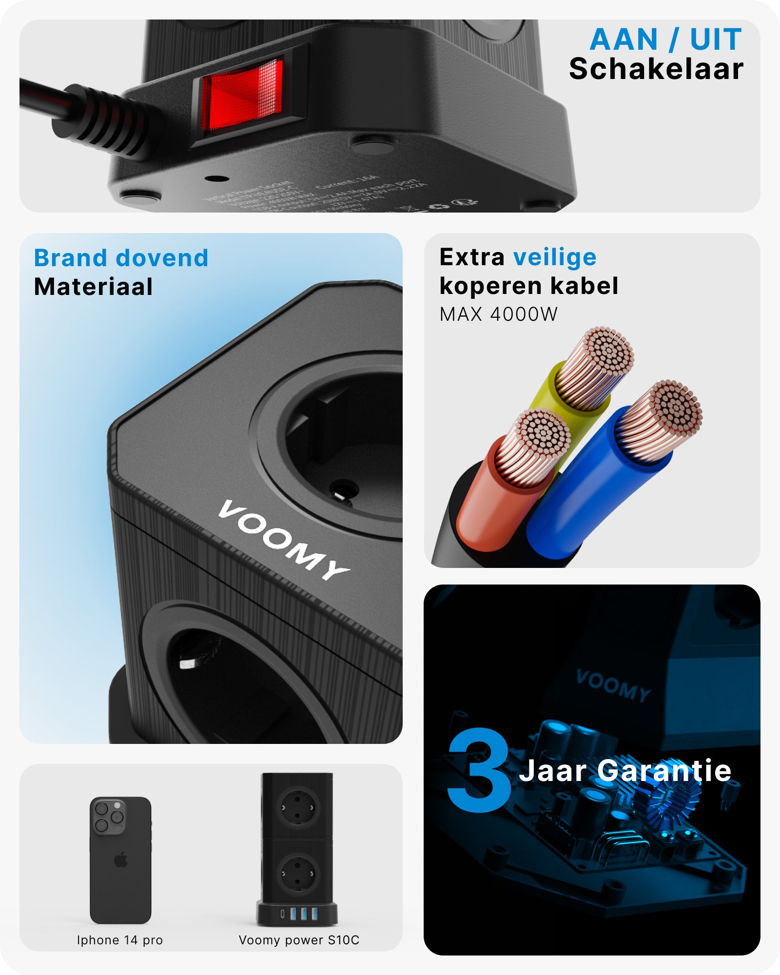 Voomy Power S10-C - Cube Toren Stekkerdoos - 1 USB-C, 3 USB-A & 10EU