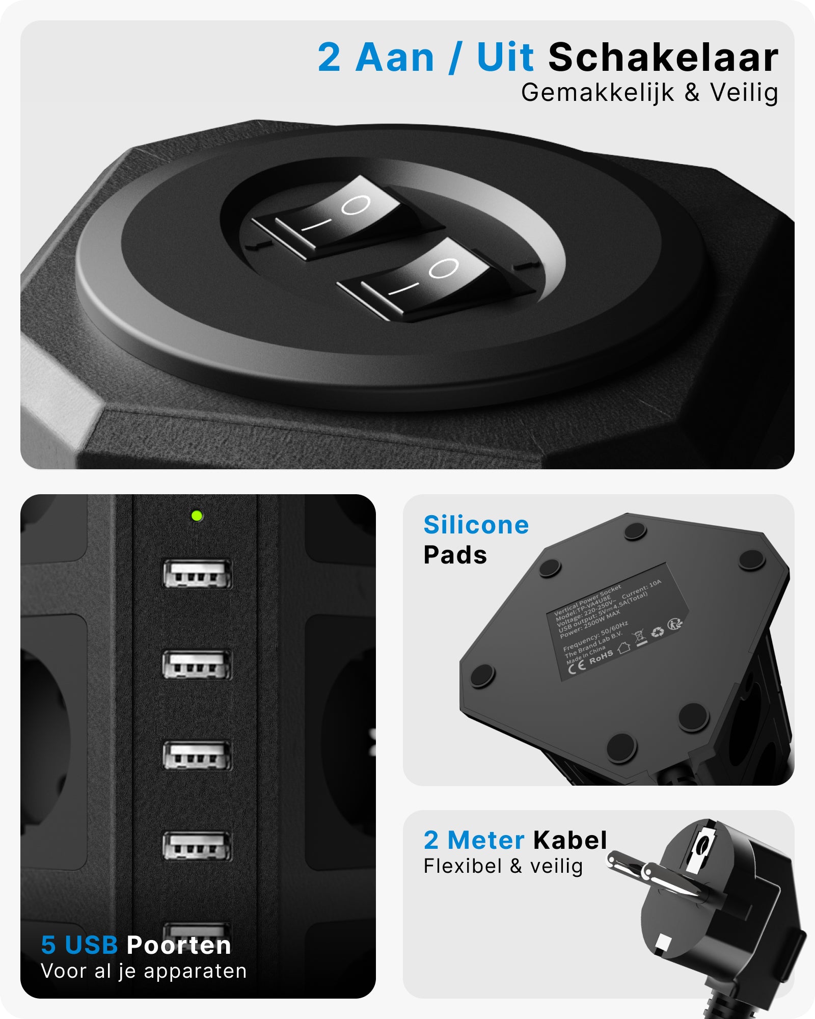 Voomy Power S12 - Toren Stekkerdoos 5 USB-A & 12 EU