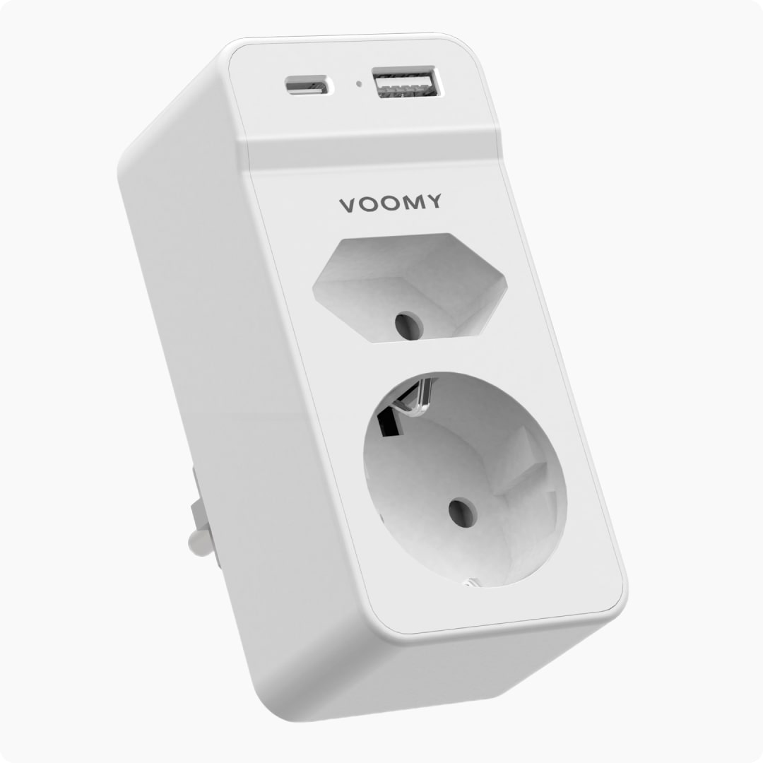 Voomy Split X2S - Verdeelstekker 1 USB-A 1 USB-C & 2 EU - Wit