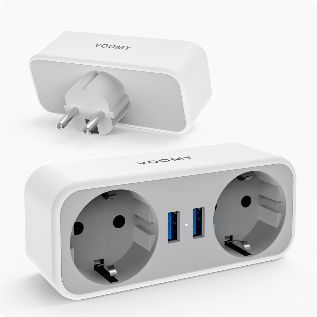 Voomy Split X2 - Verdeelstekker - 2 USB-A & 2 EU - Wit