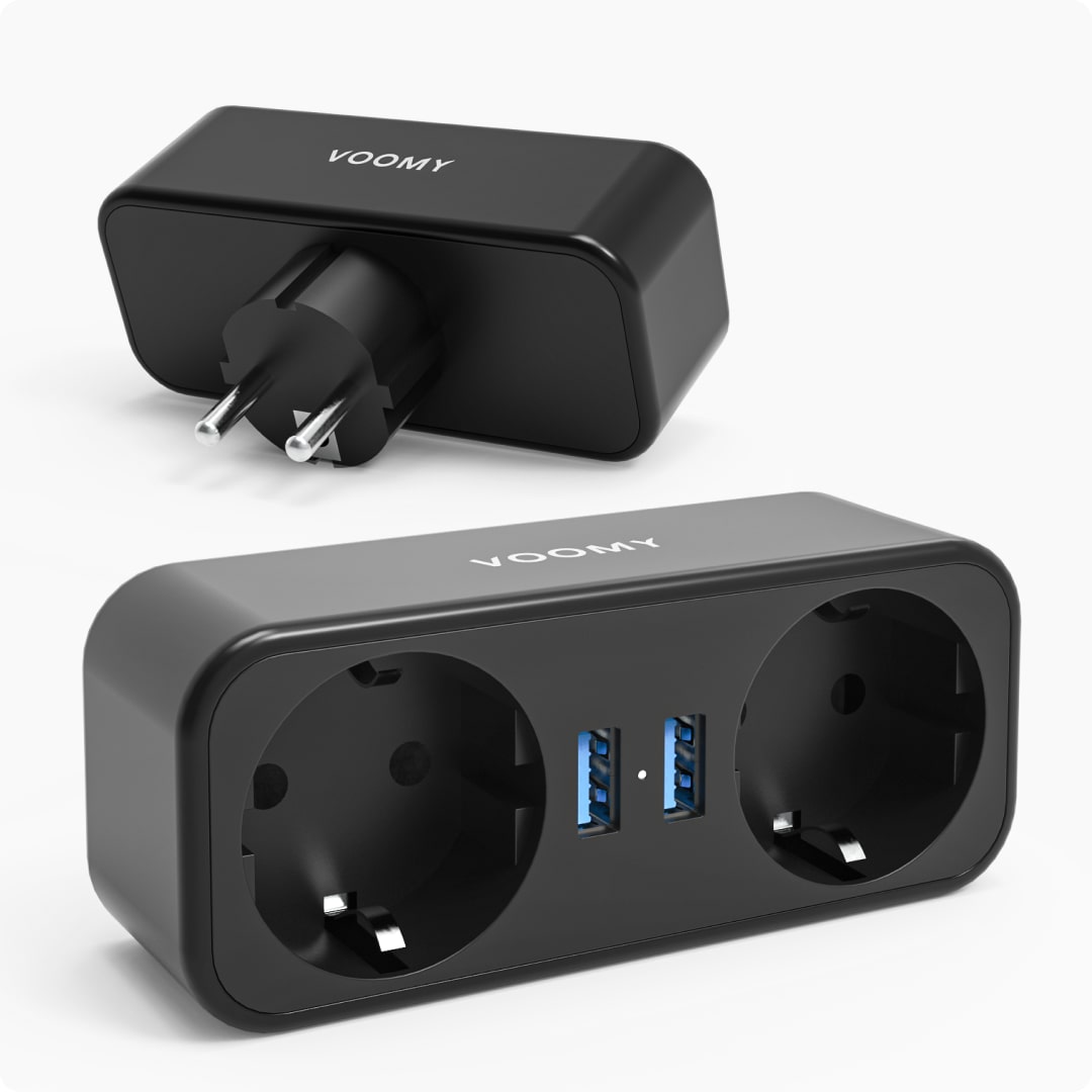 Voomy Split X2 - Verdeelstekker 2 USB-A & 2 EU - Zwart