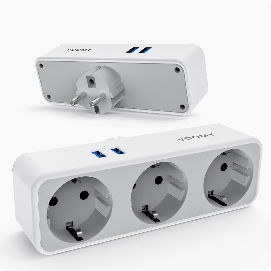 Voomy Split X3 - Verdeelstekker USB Wit - 2 USB-A & 3 EU