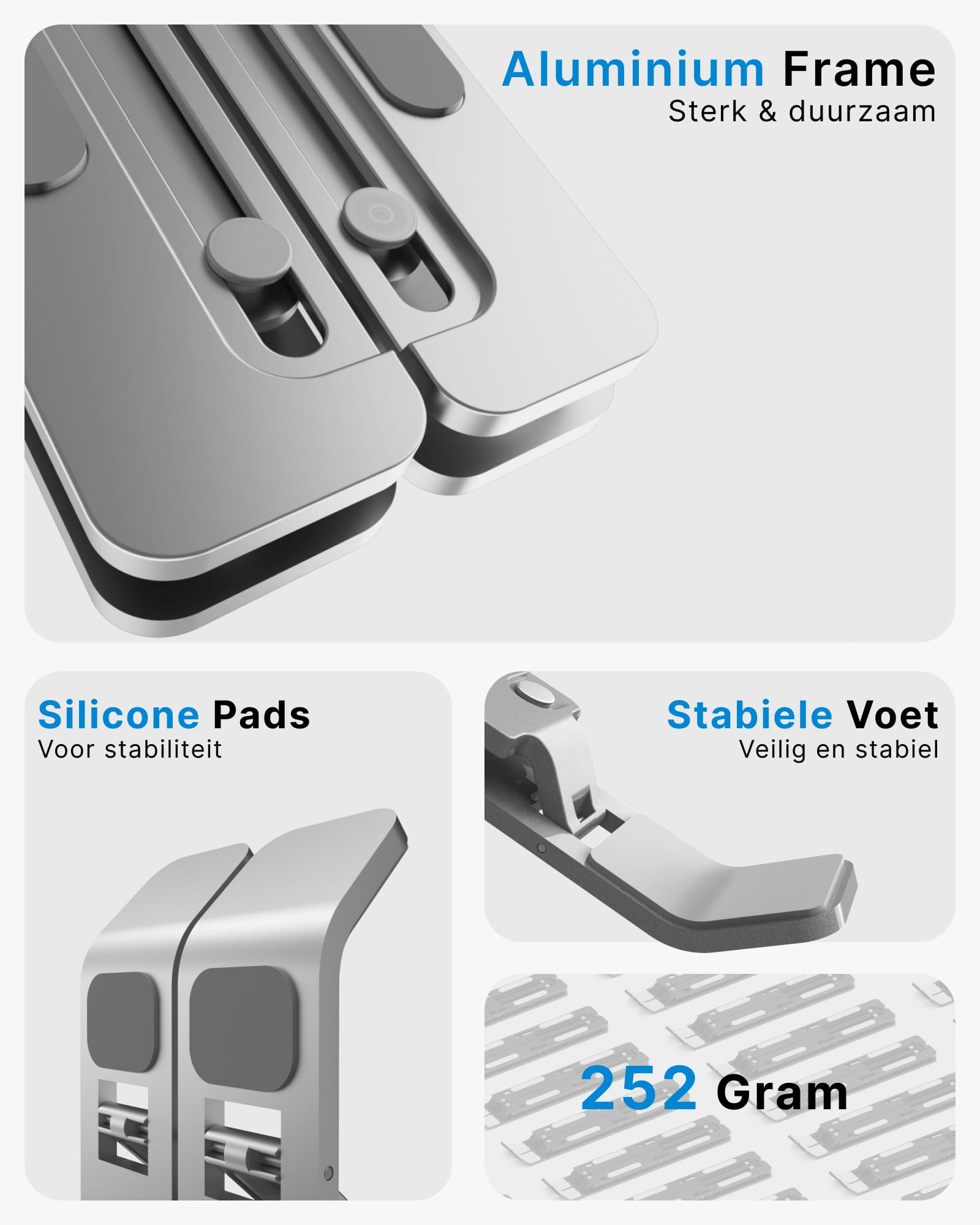 Voomy Office T3 - Laptop Standaard Verstelbaar - Ergonomisch - Aluminium Zilver