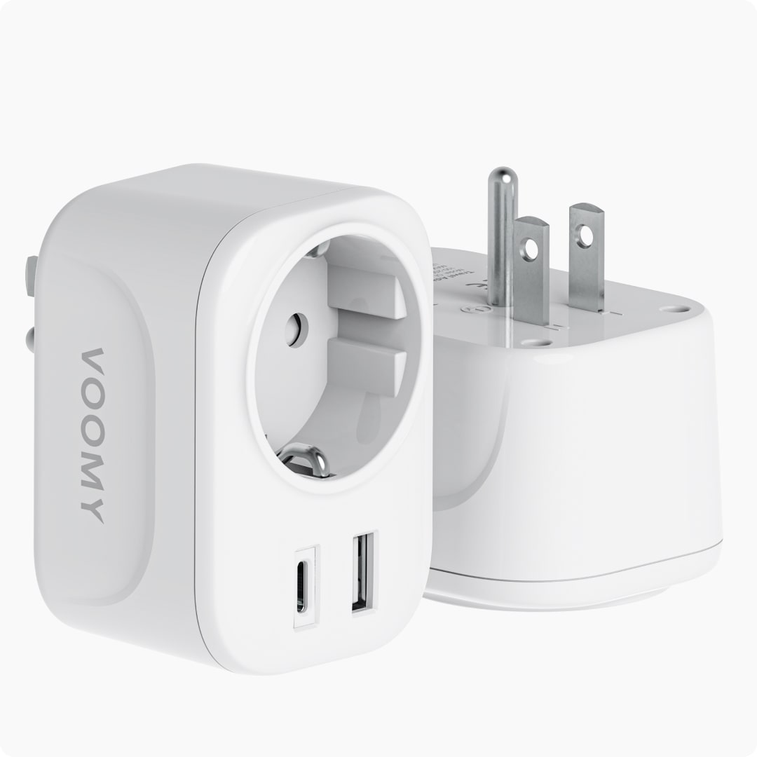 Voomy Travel Y3 - Reisstekker Amerika/USA - Wereldstekker Type B - USB-C & USB-A - Wit
