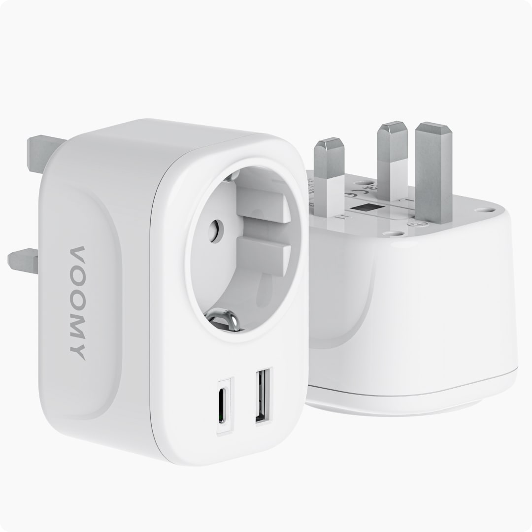 Voomy Travel Y4 - Reisstekker Engeland/UK - Wereldstekker Type G - USB-C & USB-A - Wit