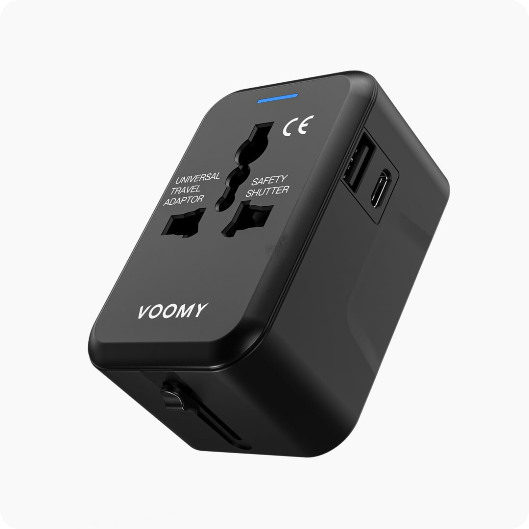 Voomy Travel Y10 - Reisstekker Wereld - 150+ Landen - 2 USB Poorten - Wereldstekker - Zwart