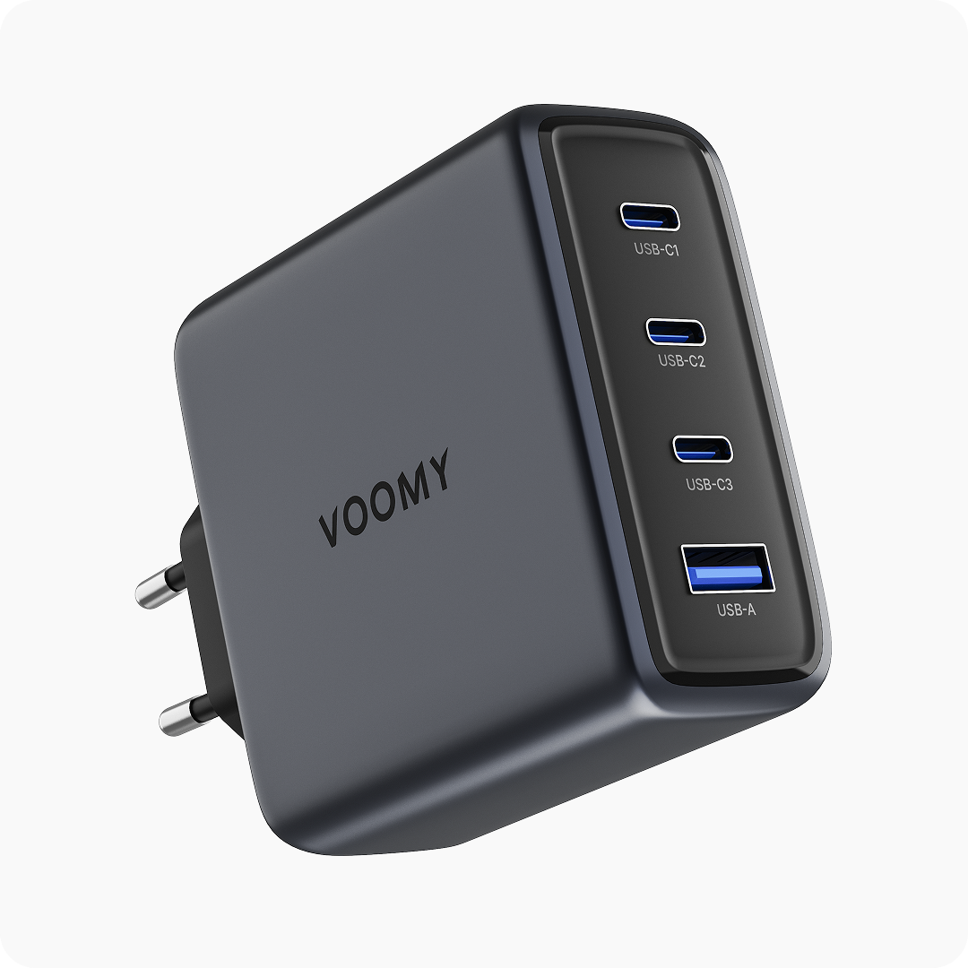 Voomy Charge M6140 - 140W GaN Snellader - 4-in-1 Laptop oplader met 3 USB-C & 1 USB-A - Space Blue