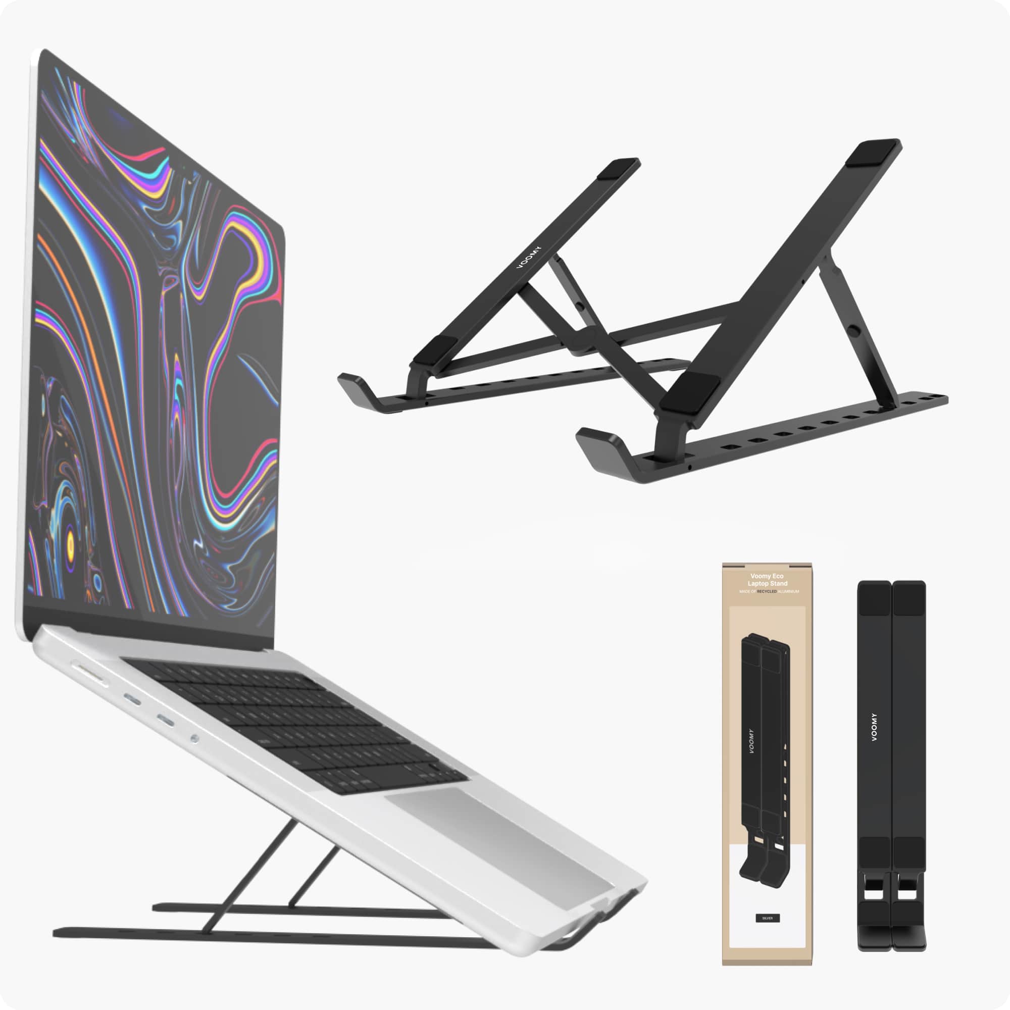 Voomy ECO T5 - Laptop Standaard - Recycled Aluminium - Zwart