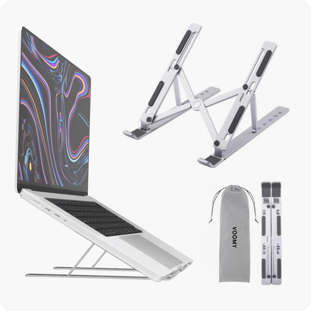 Voomy Office T3 - Laptop Standaard Verstelbaar - Ergonomisch - Aluminium Zilver
