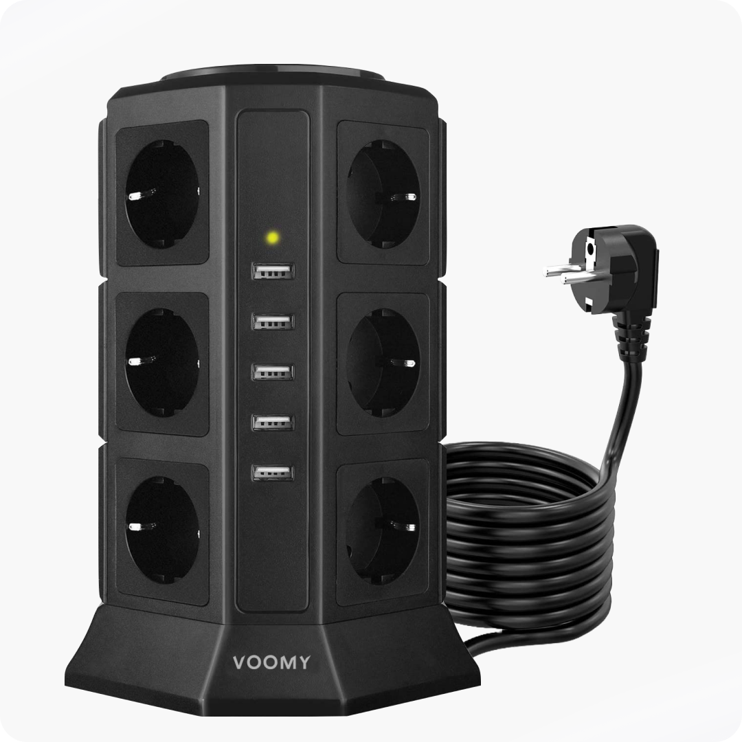 stekkerdoos met usb Voomy Power S12 - Zwart