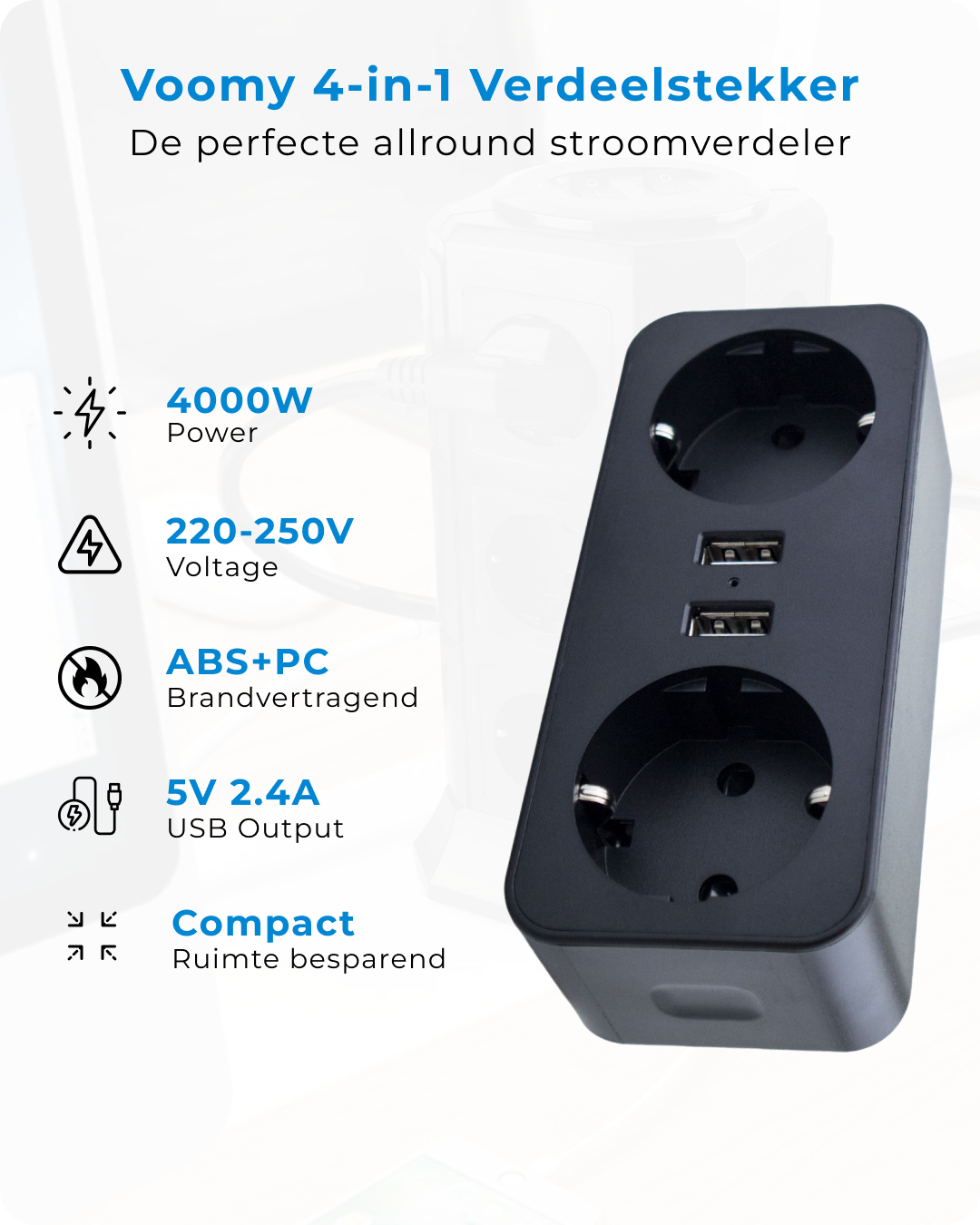 Verdeelstekker 4 in 1 4000W Voomy Split X2