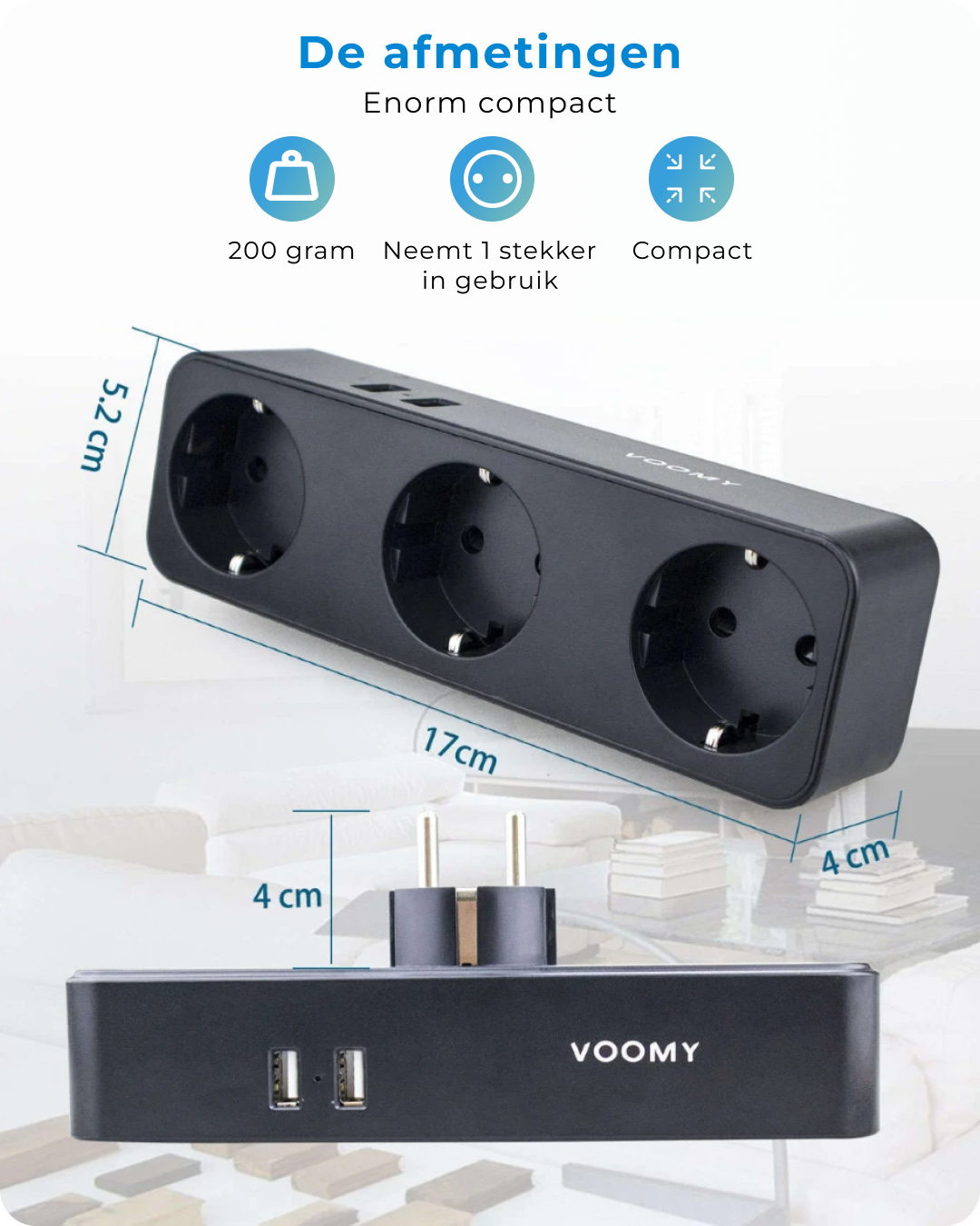 Voomy Split X3 - Verdeelstekker 2 USB-A & 3 EU - Zwart