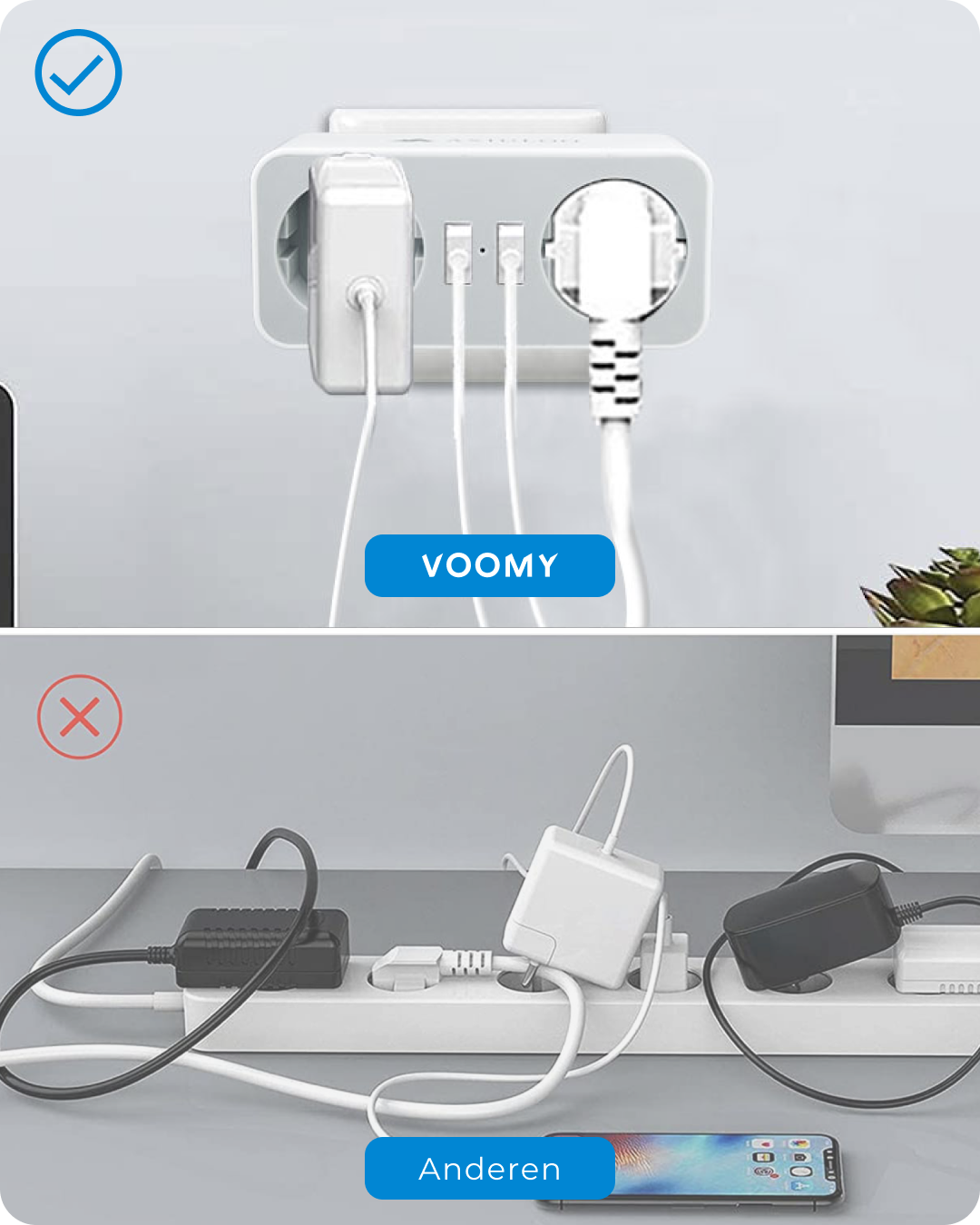 Verdeelstekker met USB Voomy Voordelen