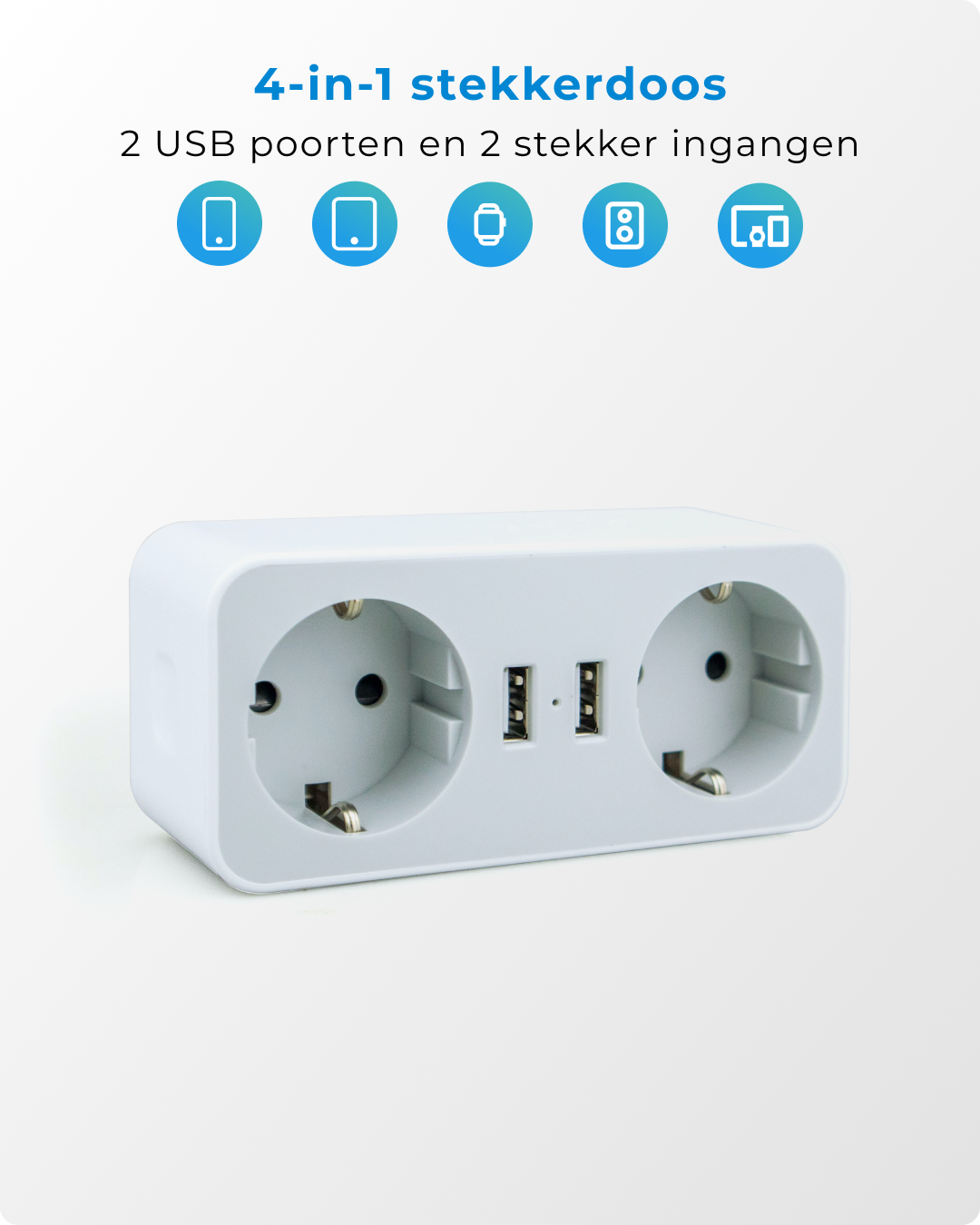 Voomy Split X2 - Verdeelstekker - 2 USB-A & 2 EU - Wit