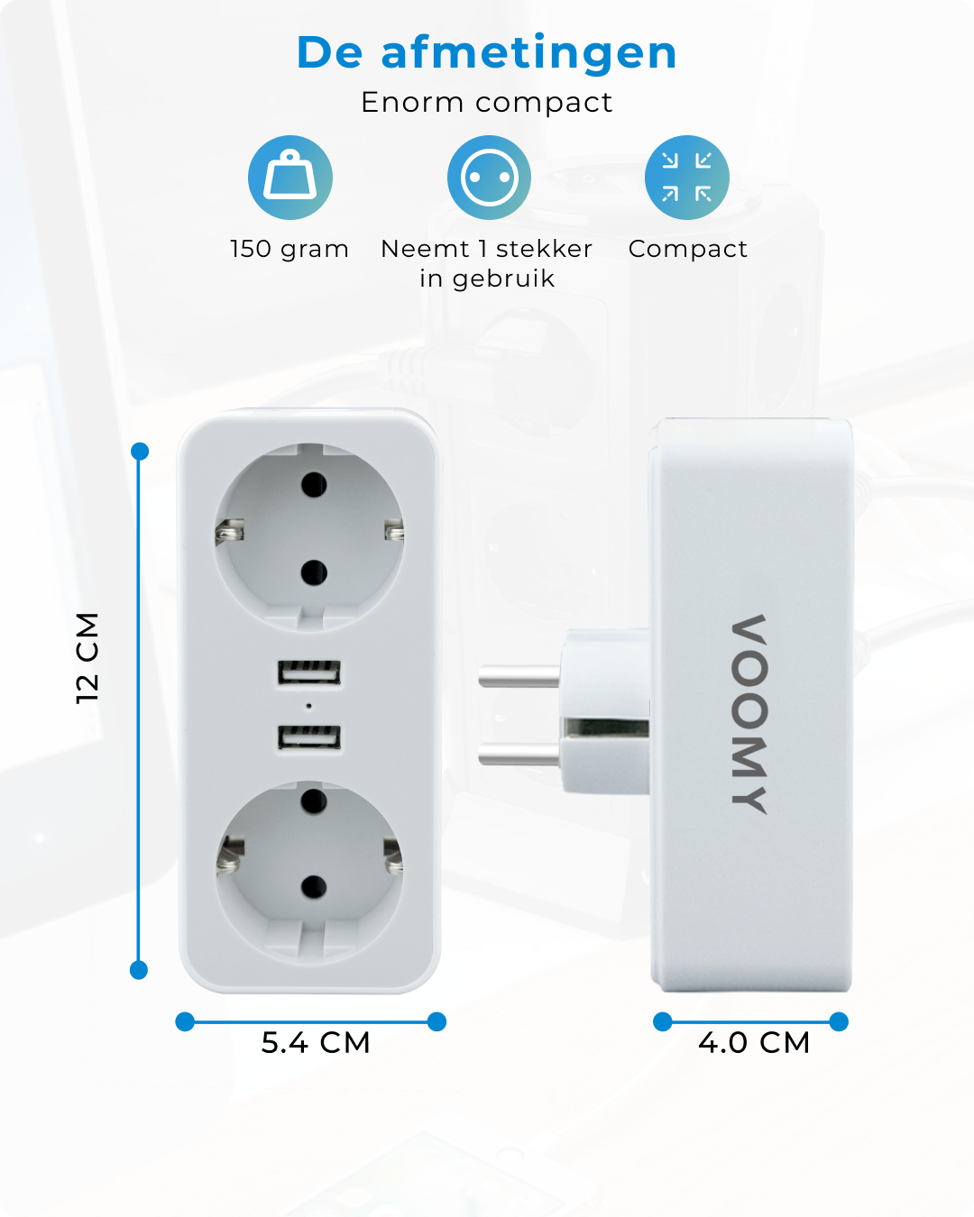 Voomy Split X2 - Verdeelstekker - 2 USB-A & 2 EU - Wit