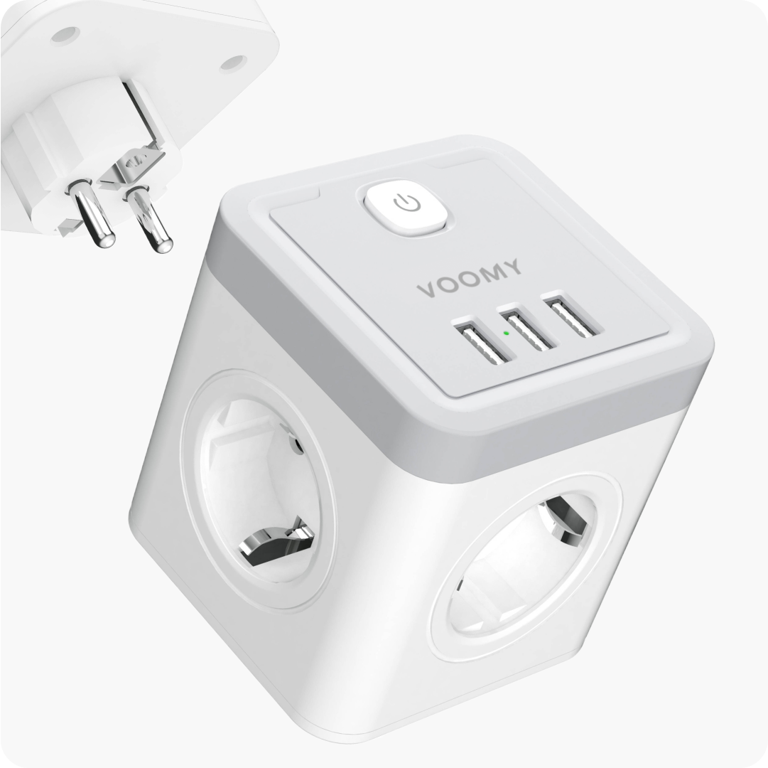 Voomy Split X4 - Verdeelstekker 3 USB-A & 4 EU - Wit