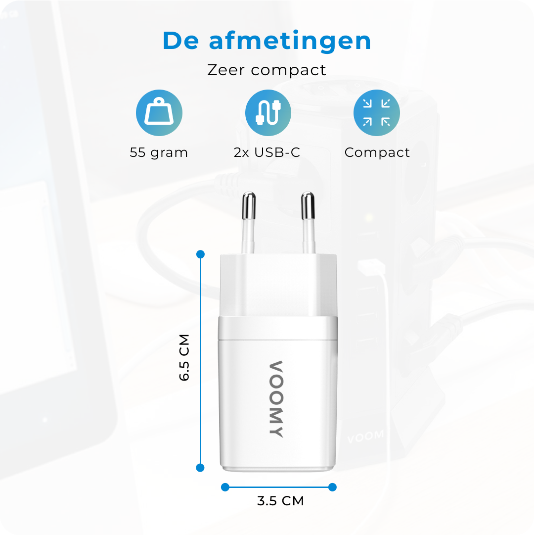 USB Snellader iphone 12 Voomy Charge M10 afmetingen