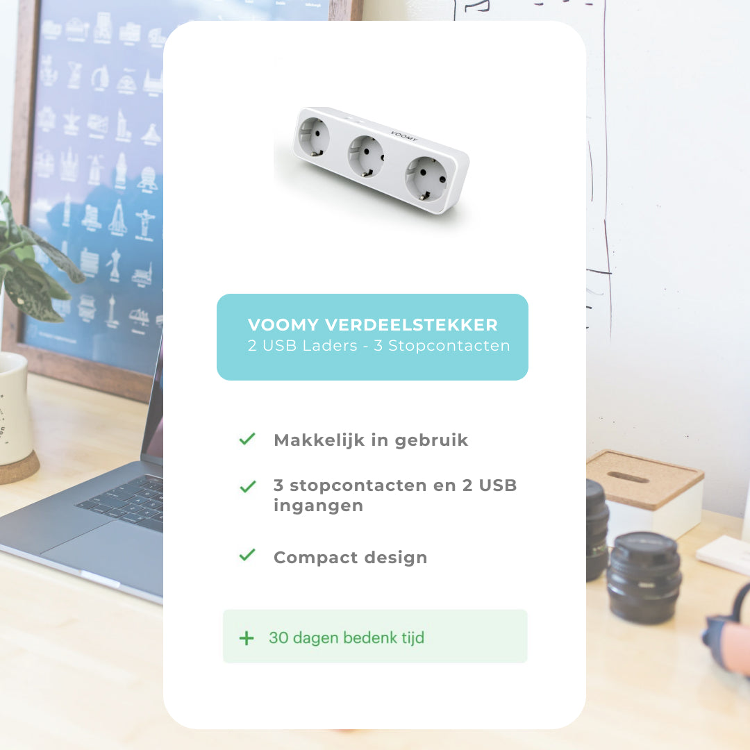 Voomy Split X3 - Verdeelstekker USB Wit - 2 USB-A & 3 EU