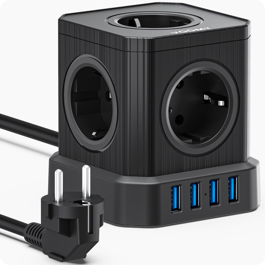 Voomy Power Cube S5 - Stekkerdoos 4 USB-A & 5 EU - Zwart