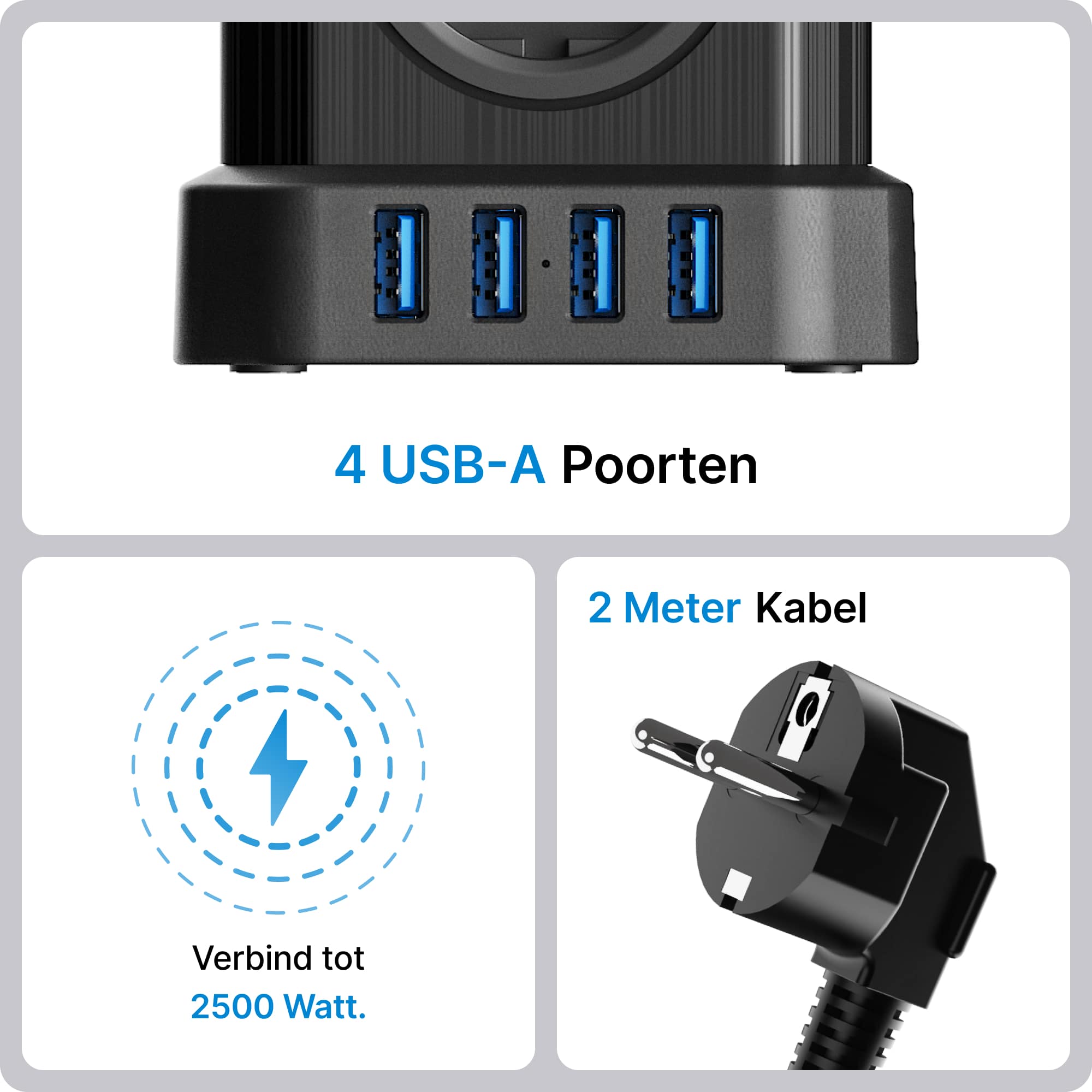 Voomy Power Cube S5 - Stekkerdoos 4 USB-A & 5 EU - Zwart