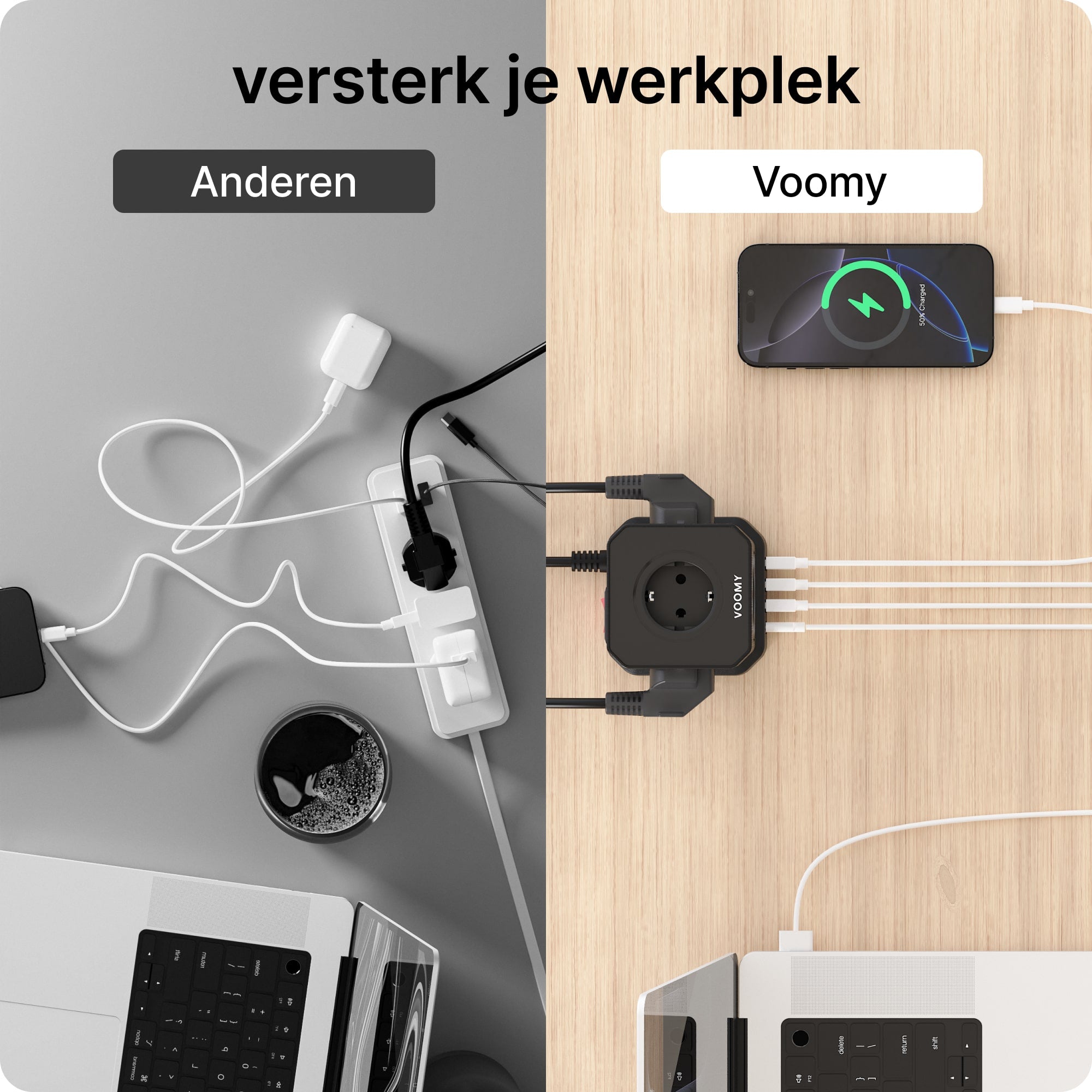 Voomy Power Cube S5 - Stekkerdoos 4 USB-A & 5 EU - Zwart